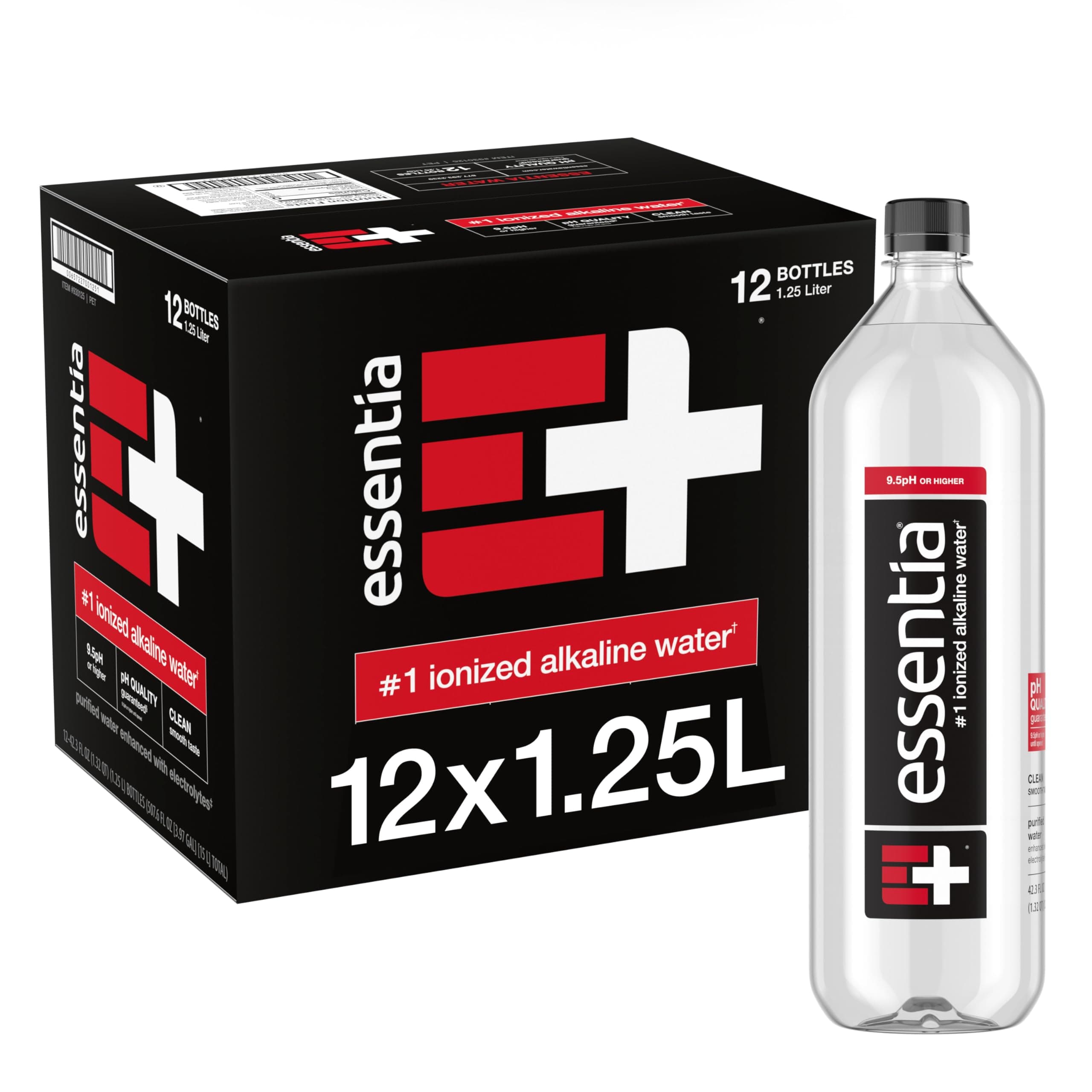 Essentia Water LLC , 99.9% Pure, Infused with Electrolytes for a Smooth Taste, pH 9.5 or Higher; Ionized Alkaline Black, 42.3 Fl Oz (Pack of 12)
