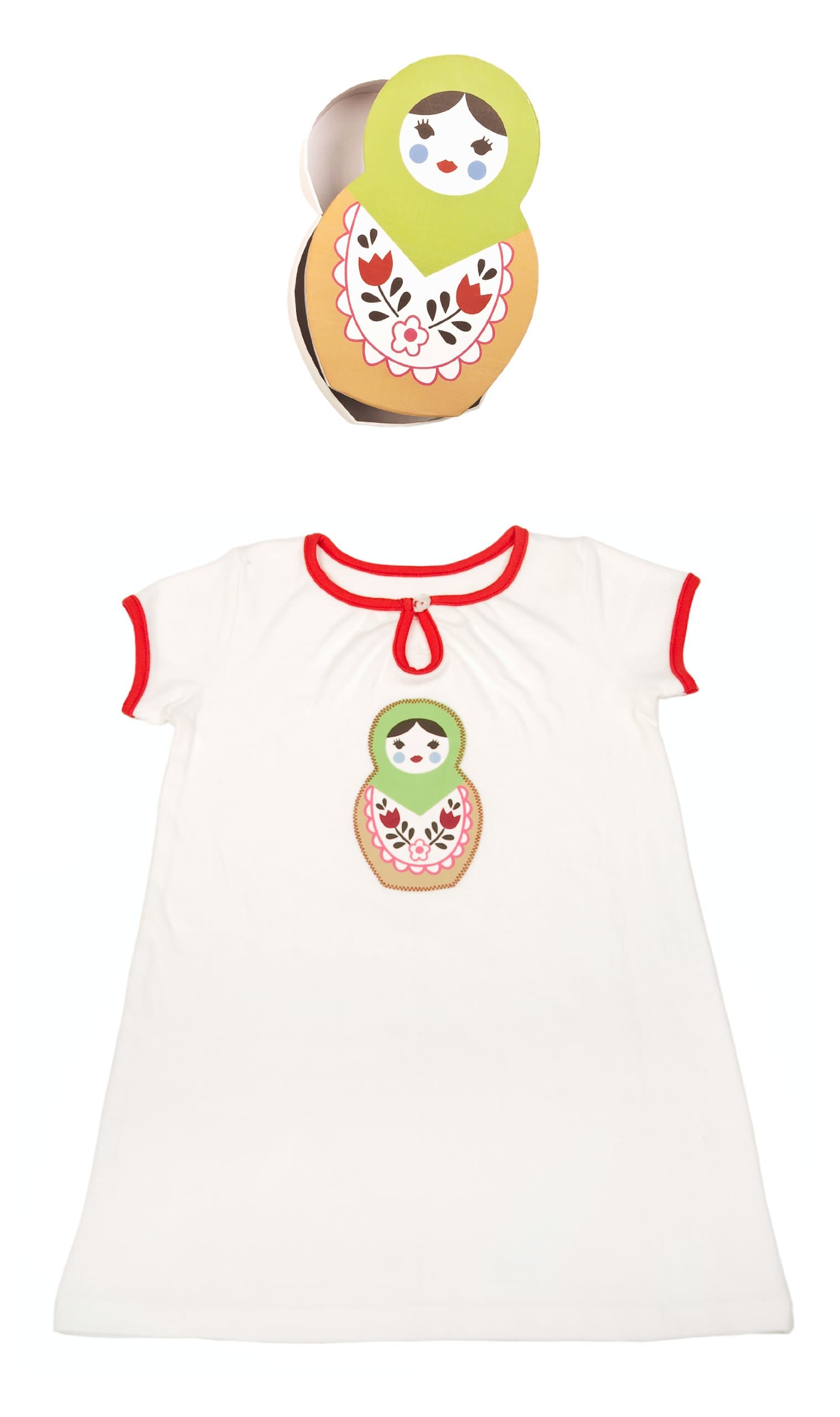 The Baby Bunch Nesting Doll Nightdress, White/Red, 3T