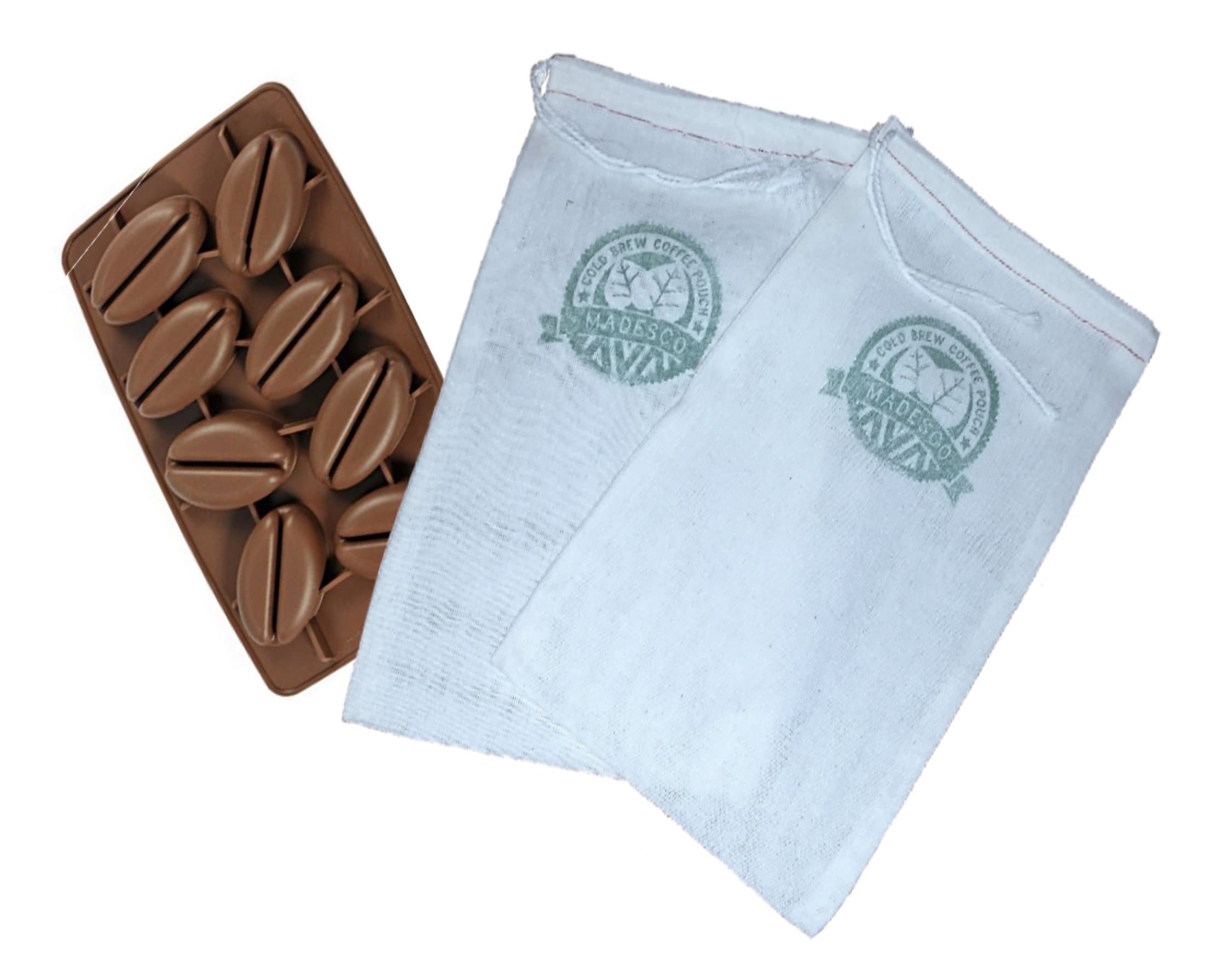 Two Item Bundle: Reusable Cold Brew Coffee Filter from Madesco (2-pack) & Coffee Bean Ice Tray Good for Iced Coffee (SG)