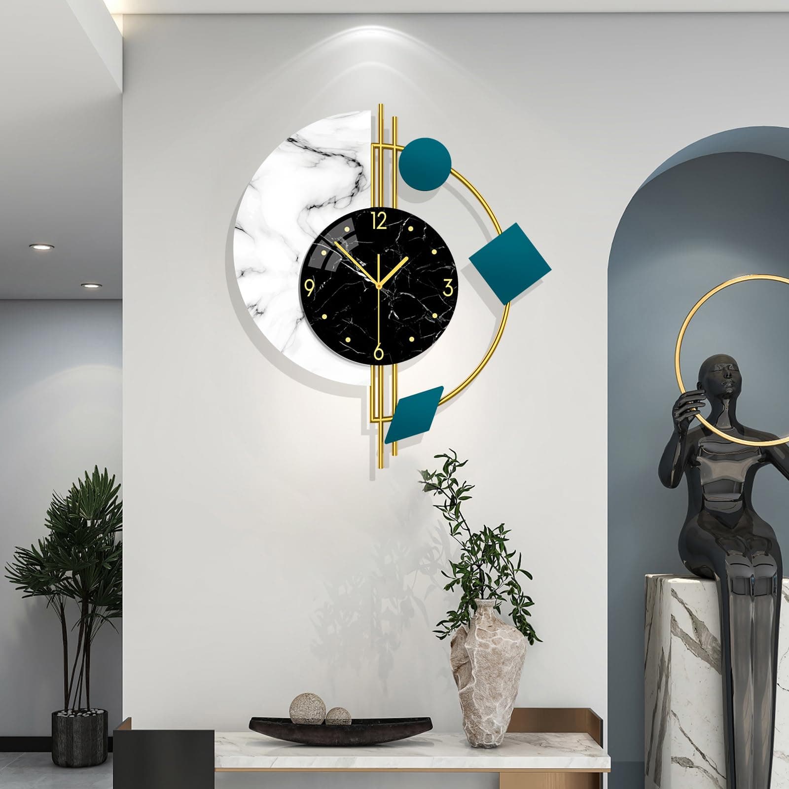 Large Wall Clocks for Living Room Decor Modern Silent Wall Clocks Battery Operated Non-Ticking for Bedroom Office Kitchen Home Metal Glass Decoration Wall Watch Clock Quartz for Indoor House
