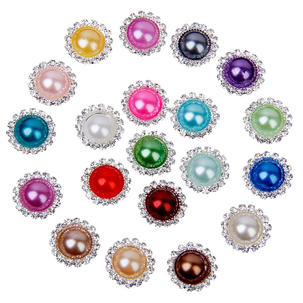 GCIYAEN 20pcs Mixed Color Faux Pearl Button 15mm Flatback Embellishment