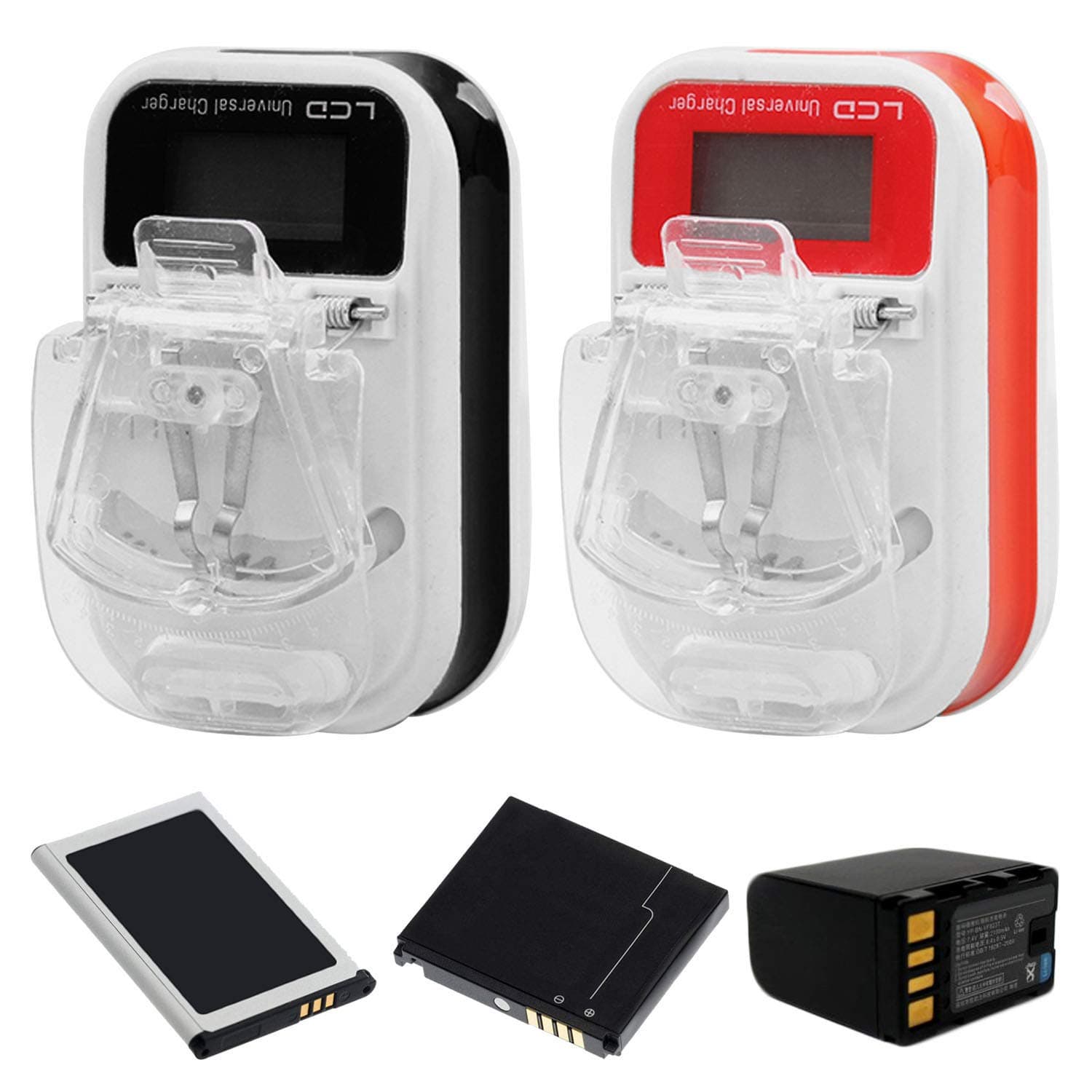 VizGiz 2 Pack Universal Battery Charger for All Types of Batteries USB Power Adapter LCD for Lithium Old Retro Mobile Phone Camera Nokia Siemens Samsung Ericsson Alcatel Motorola (Below 1000mAh)