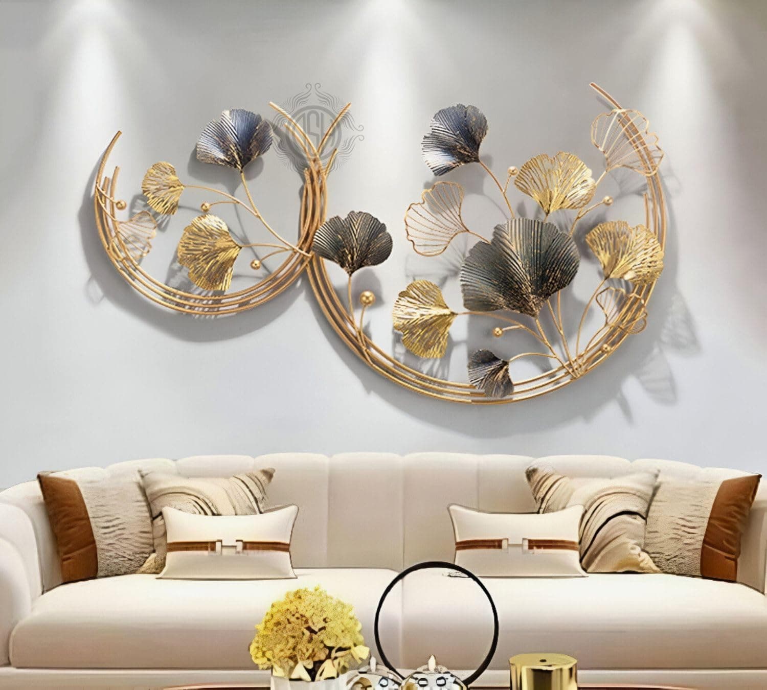 CRAFTING YOUR CURIOSITY Wall Art Metal Round Shaped Beautiful Leaf Wall Arts For Home Hotel Decoration.(04-DOUBLEmoon)