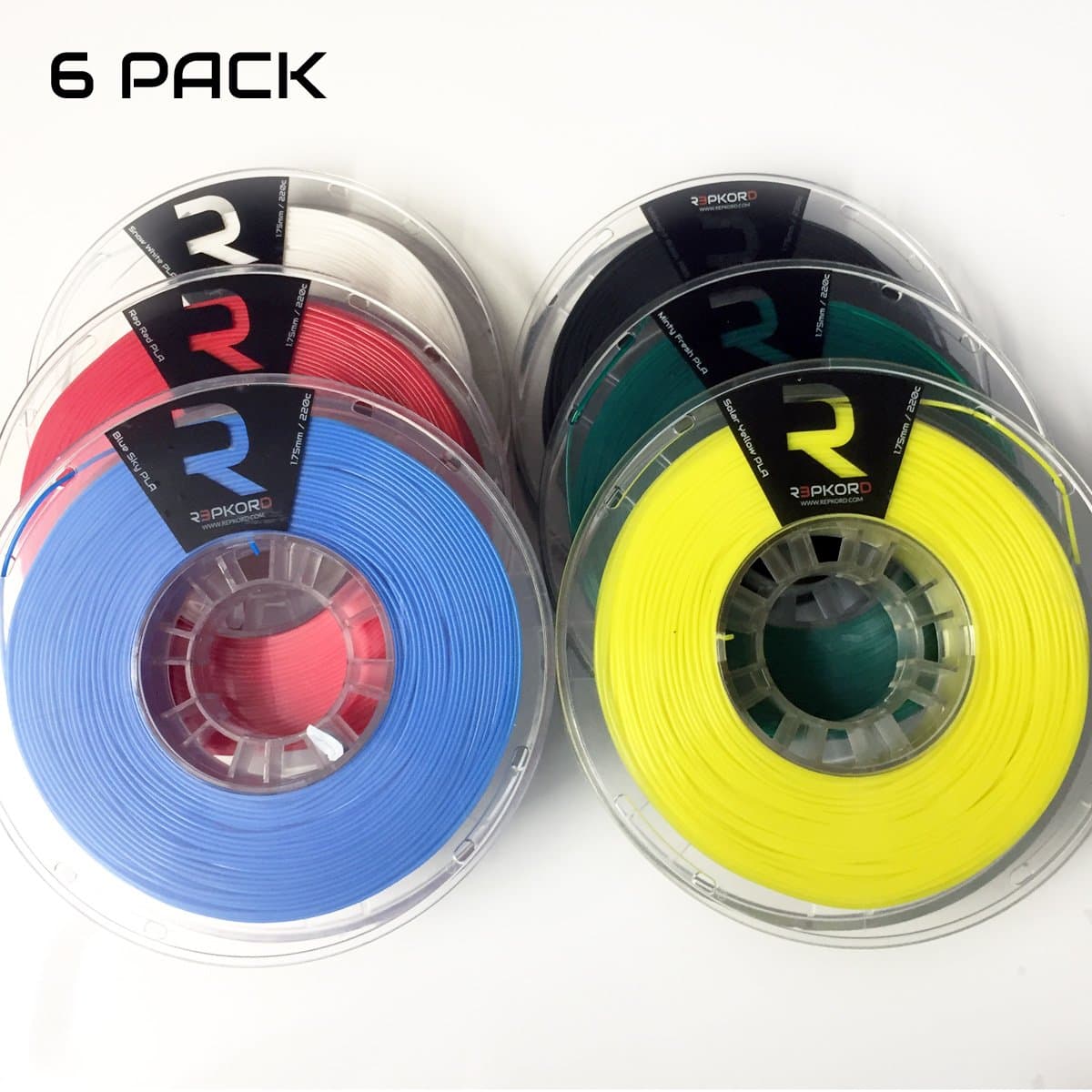 MAX 3D Printer Filament USA Made PLA 6Pak 1.75mm PLA, Makerbot Compatible 6 x 1lb spools / 6lb Total Red Green Blue Yellow Black White (Pack of 6)
