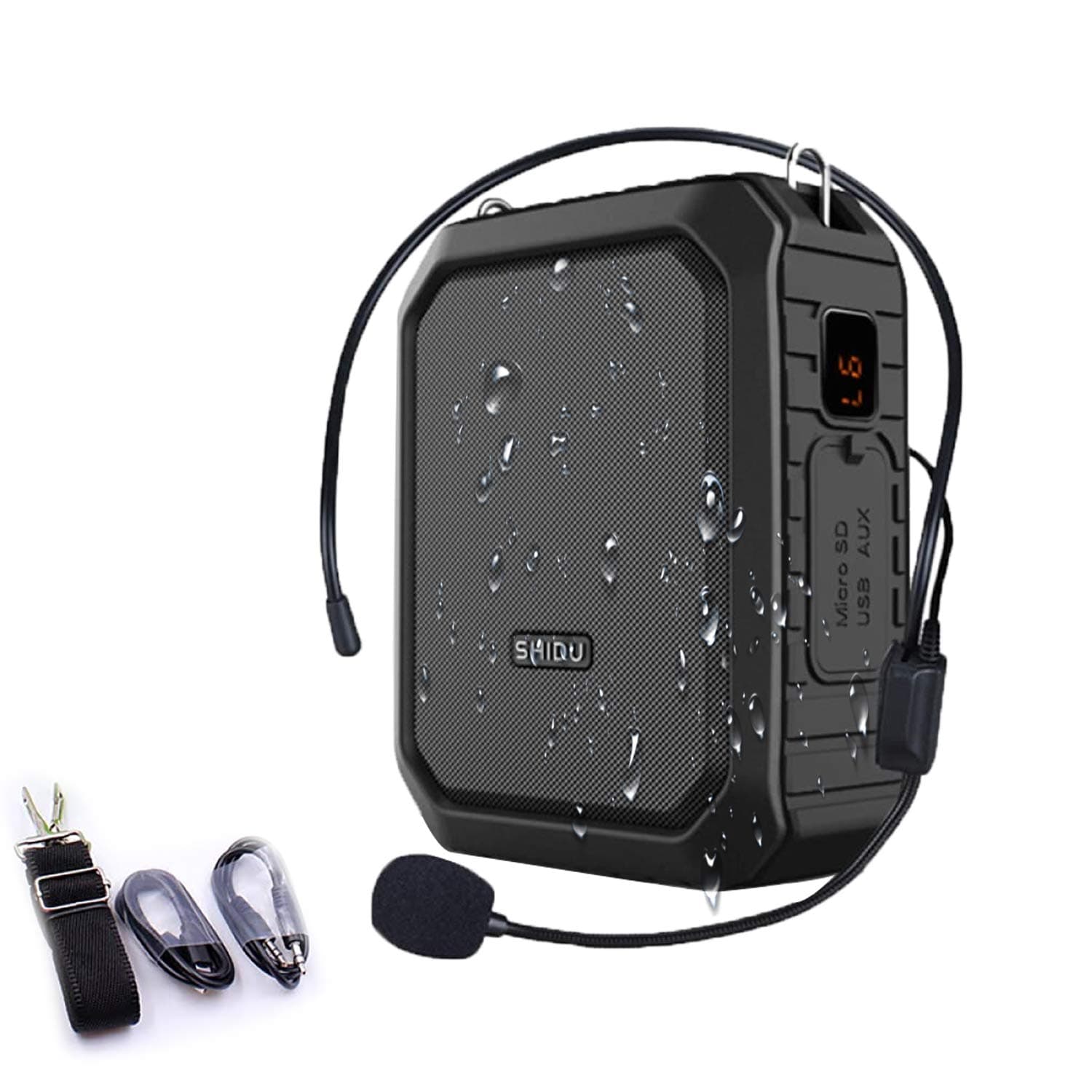 SHIDU Portable Voice Amplifier, Personal Voice Amplifier 18W with Wired Microphone Headset Waterproof Bluetooth Speaker Rechargeable PA System for Outdoors,Teachers,Shower,Beach,Tour Guide