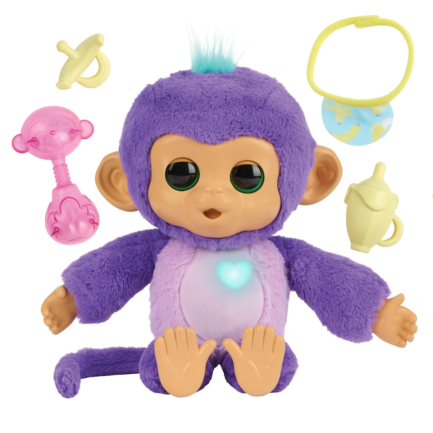 Care ‘n’ Cuddles Interactive Baby Monkey, Sunny (Purple), Toys for Kids Age 3+, 150+ Sounds and Reactions, Heart Lights Up