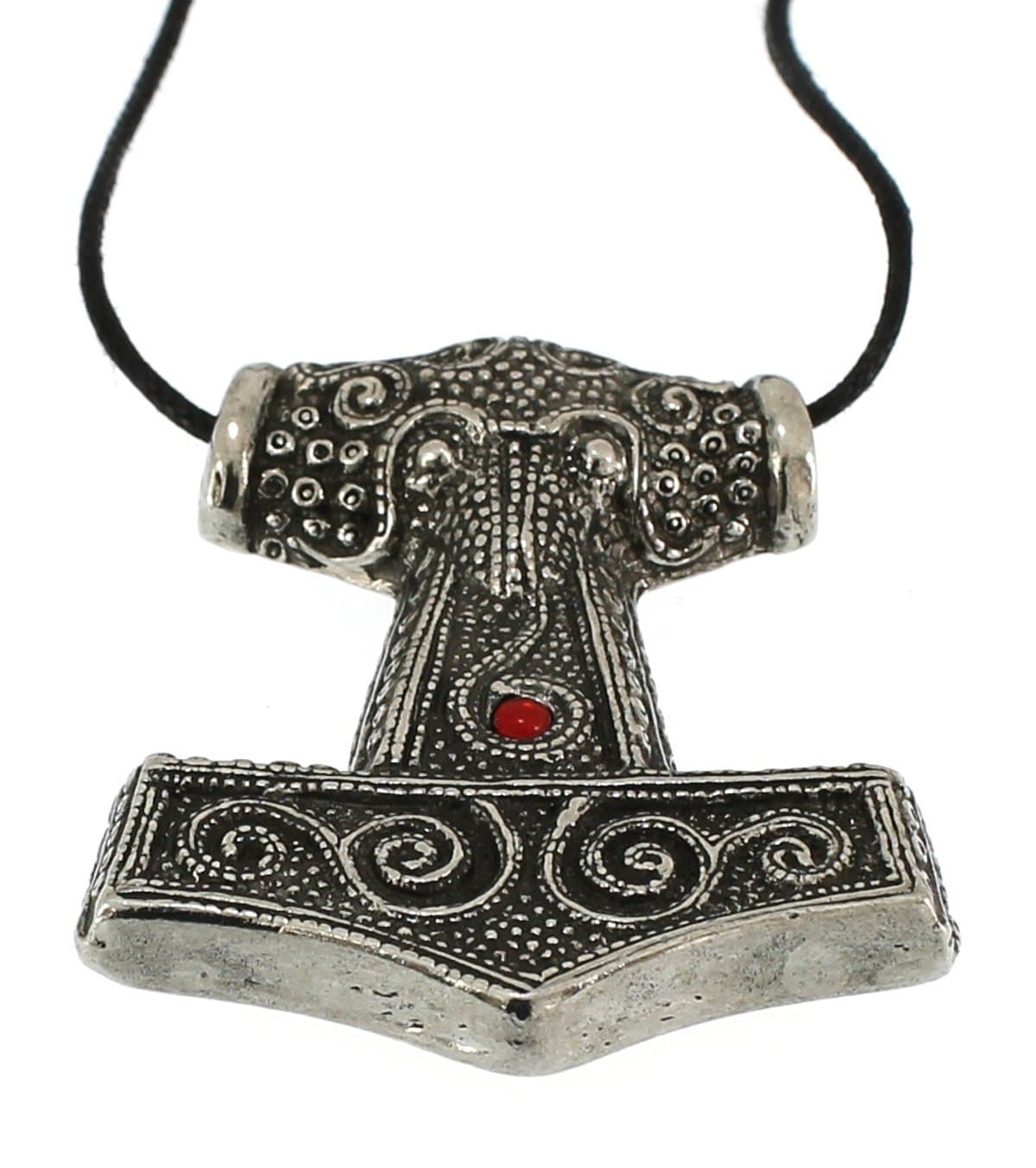 Handmade Viking Skane Thor Hammer Pewter Pendant ~ Red Glass
