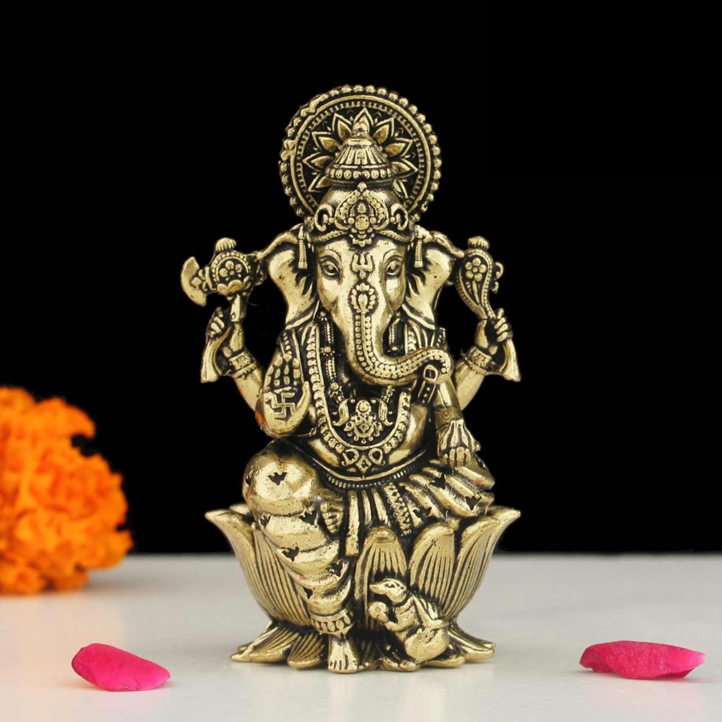 Brass Ganesha Idol for Good Luck & Worship | 2.5" Ganpati Hindu God Statue Figurine Perfect for Decoration Puja & Gifting Purpose Sculpture (Weight- 70gm)