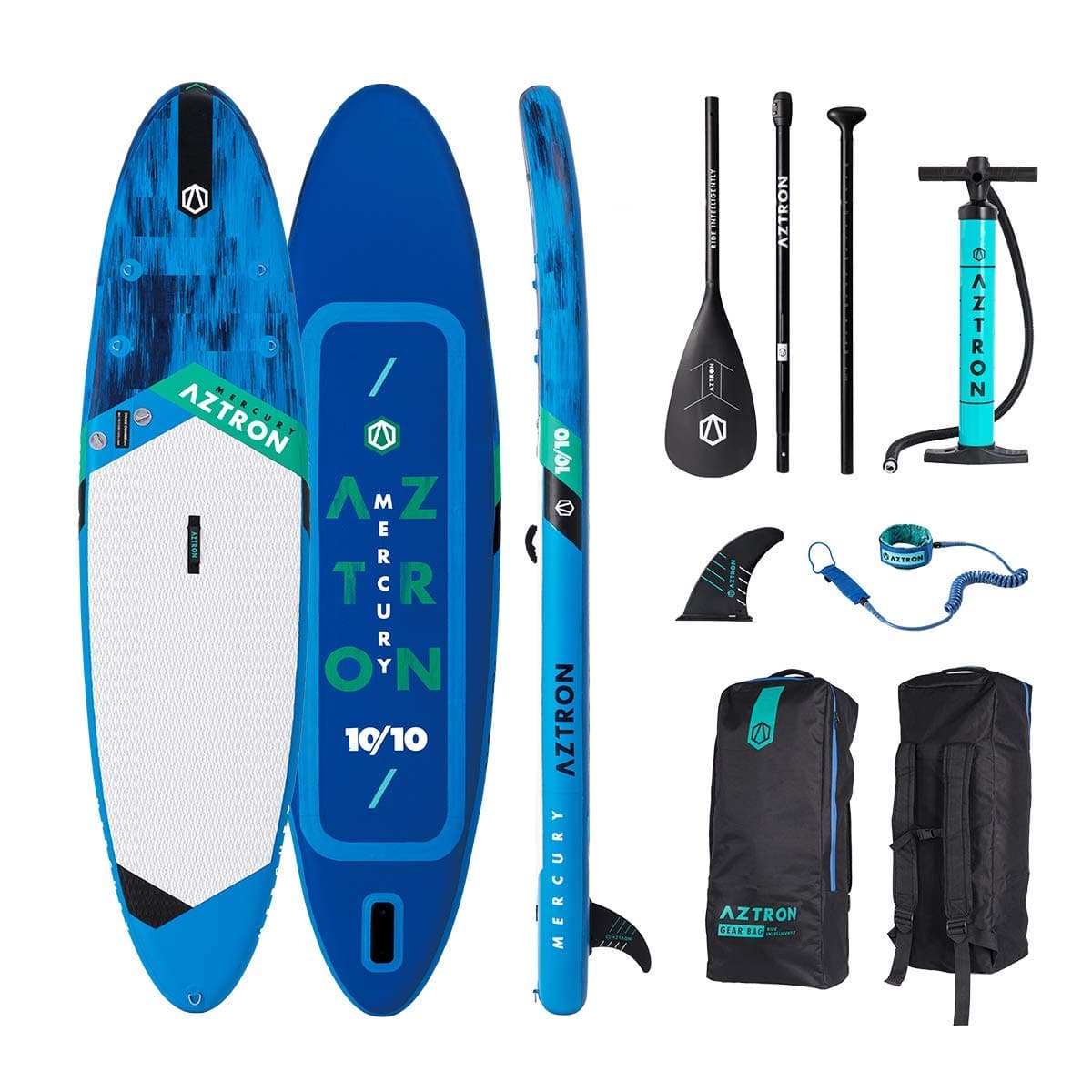 Aztron Mercury Unisex Adult Inflatable Board + Aluminium Paddle + Fin + SUP Carry Bag, 330 x 80 x 15