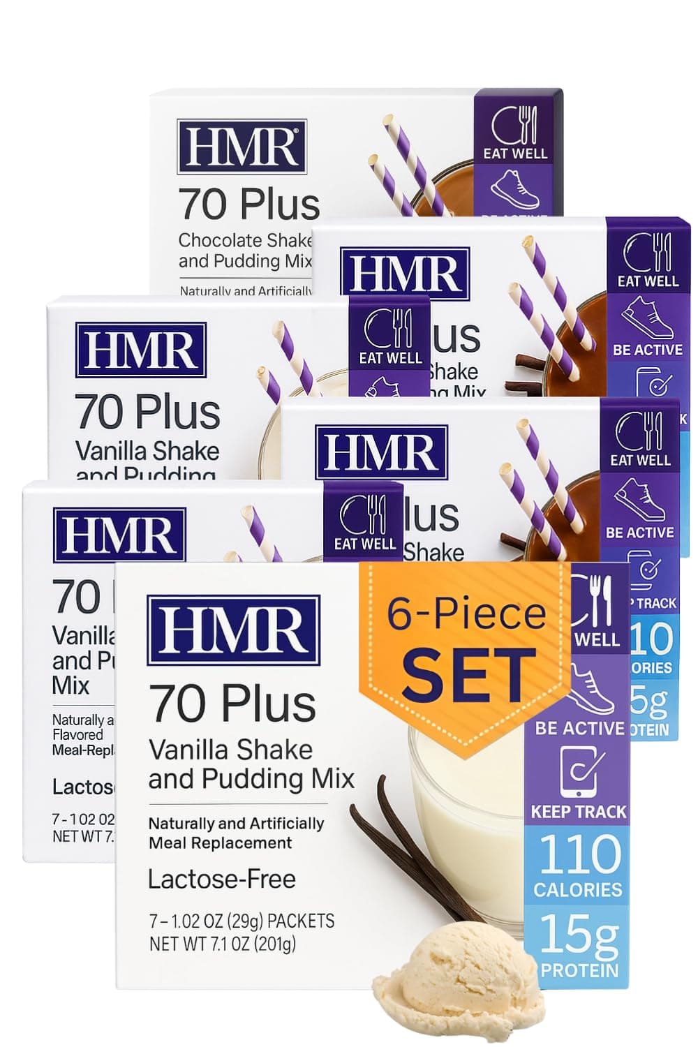 - HMR 70 Plus Vanilla + Chocolate Shake & Pudding Mix COMBO | Meal Replacement Powder | Lactose-Free | 15g Protein | Easy to Make | Low Calorie | 42 Single Serving Packets each
