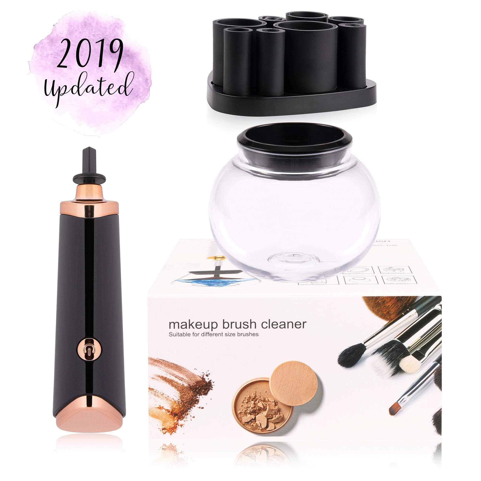 Clara Beauty - Electric Makeup Brush Cleaner Kit - 2019 Updated Version - Automatically Cleans Cosmetic Make Up Brushes in 30 Seconds, Spinner Dries Brushes Almost Instantly. Fits 99% of Brushes