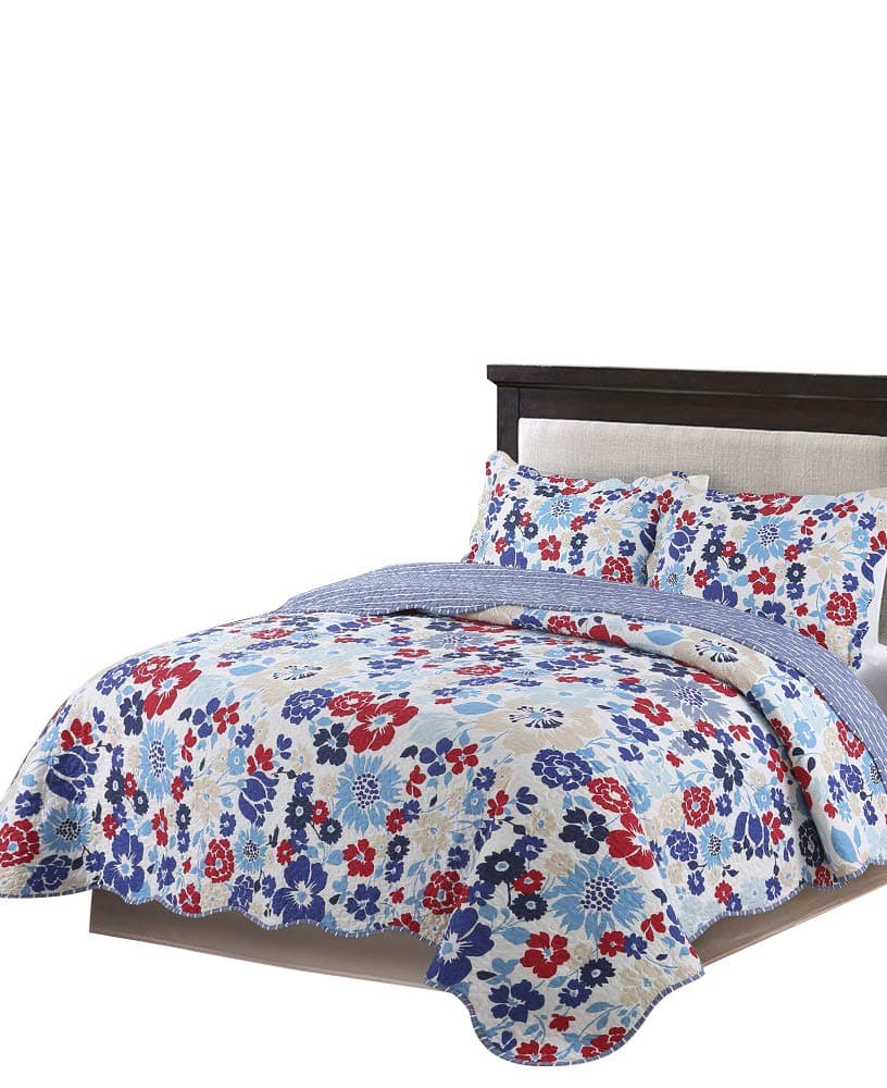 Disperse Printing Quilt Set Queen/Full Size -3-Piece Bedspread -Microfiber Blue Paulo Coverlet Set