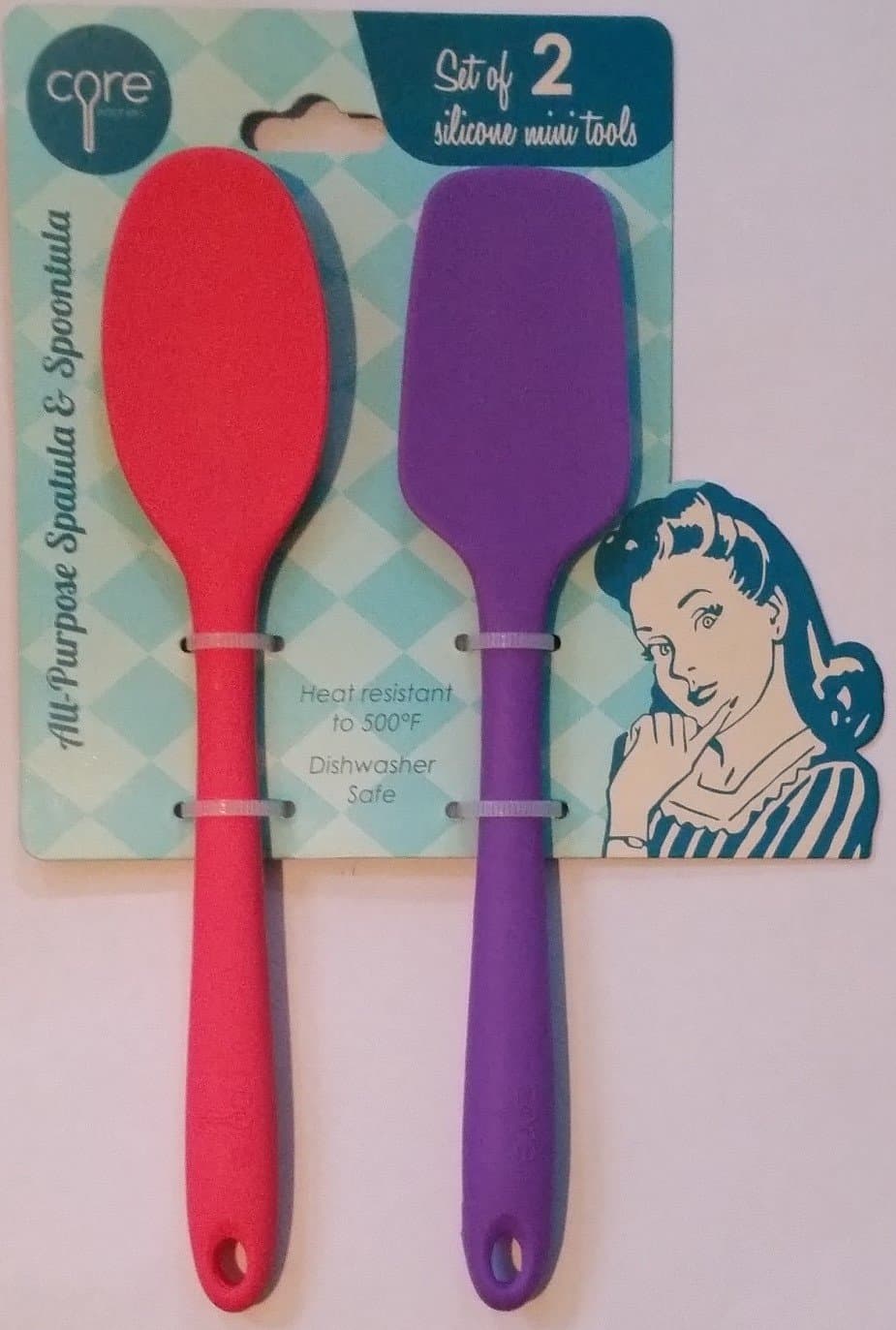Core Kitchen 2-pc Set Silicone Mini Utensil Set - Spoontula & All-Purpose Spatula - Salmon and Purple