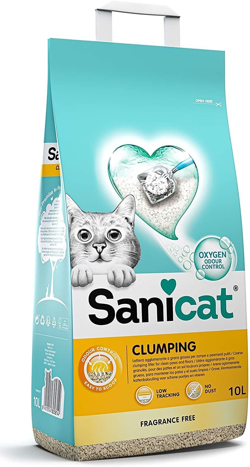 Sanicat - Clumping Unscented Cat Litter | Made of natural minerals with guaranteed odour control | Absorbs moisture and makes cleaning easier | 10 L capacity