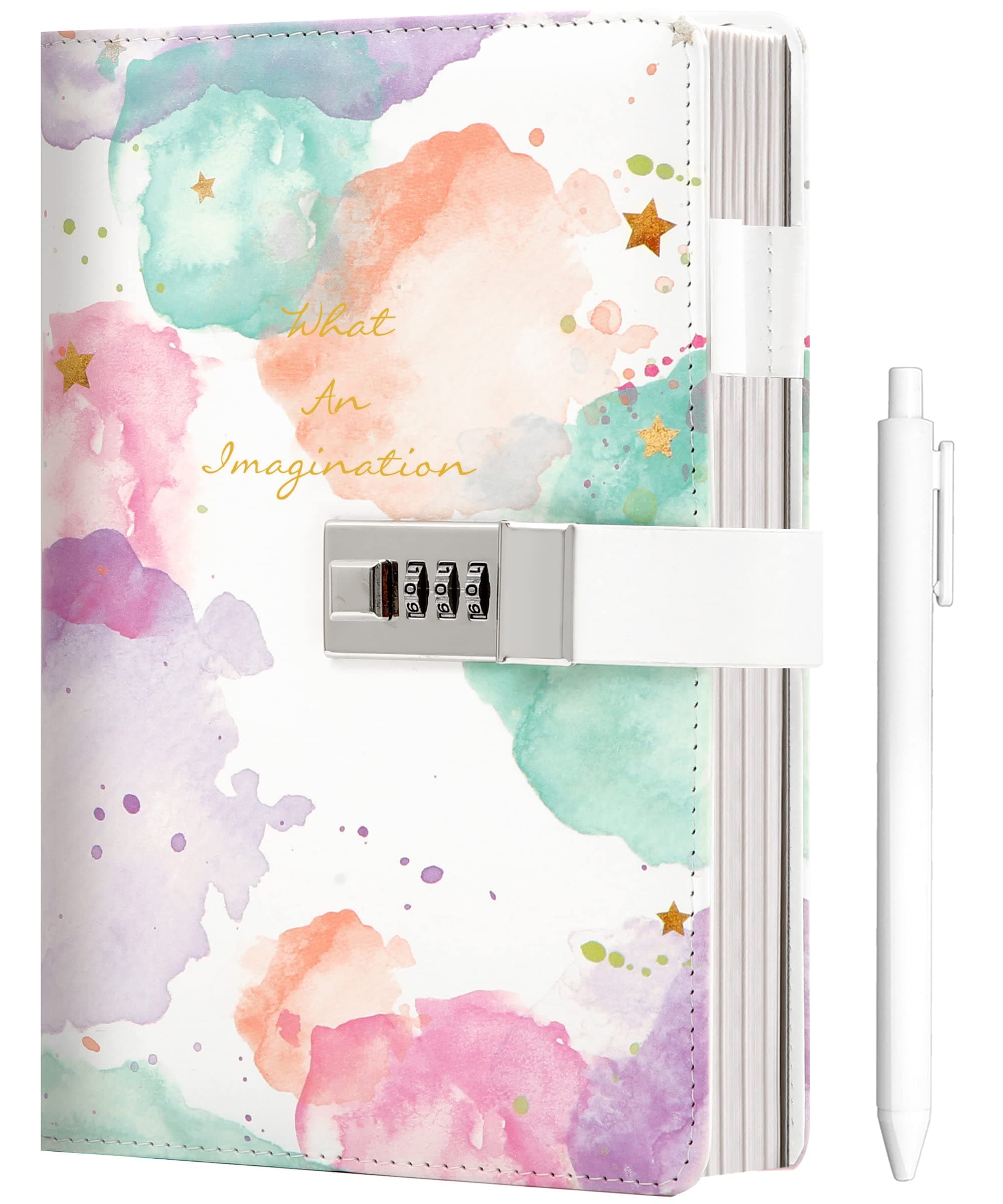 CAGIE Diary with Lock for Girls Age 8-12,Birthday Gifts for 9 10 11 12 Year Old Girls, Tie Dye Design 192 Pages Diary with Pen, 5.7 x 8.5 Inch Journal with Lock for Women Girl,White