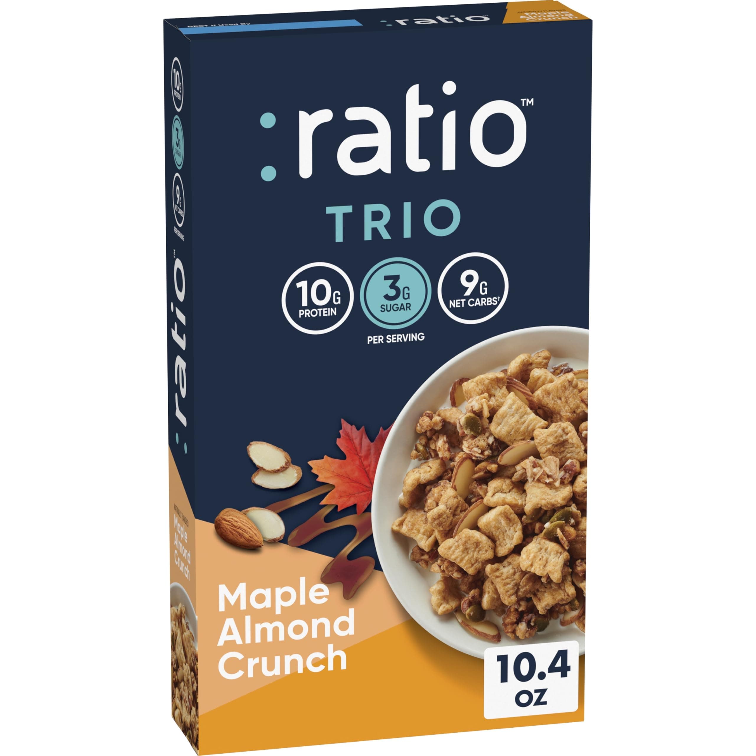 Ratio Trio Maple Almond Crunch Cereal, 10 g Protein, Keto Friendly, 10 oz