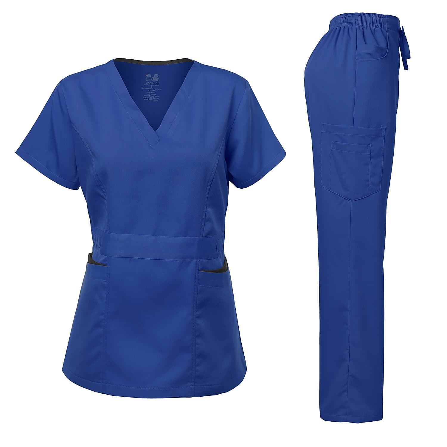 Dagacci Medical Uniform Women's Scrubs Set Stretch Ultra Soft Contrast Pocket
