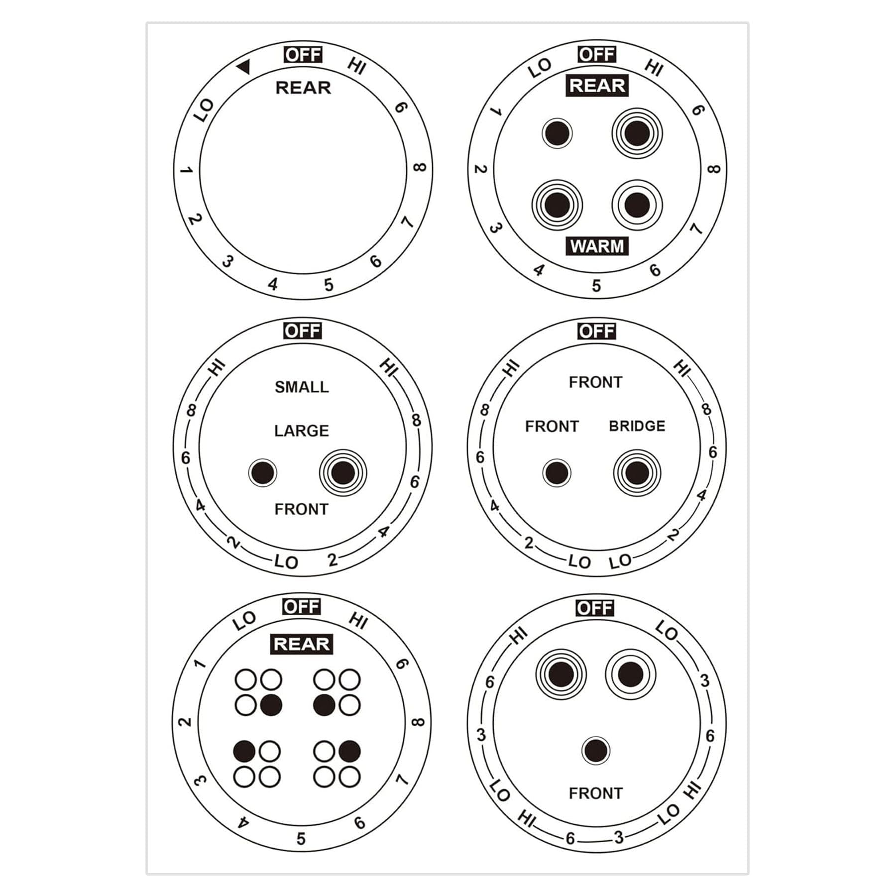6 Stove Dials Stickers for Burner, Hob, Cooker, Hob - Electric Area Knob Set Replacement Self Adhesive Knob Symbol Vinyl Hob Sticker for Burner Identification