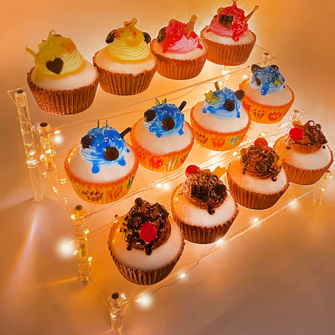 Acrylic Display Risers,3 Tier Clear Shelf Display Stand for Cupcake/Dessert/Food/Perfume/Cologne/Collection/Jewelry/Amiibo Funko POP Figures Cosmetic Tabletop 12" Acrylic Shelves（1 Pack）