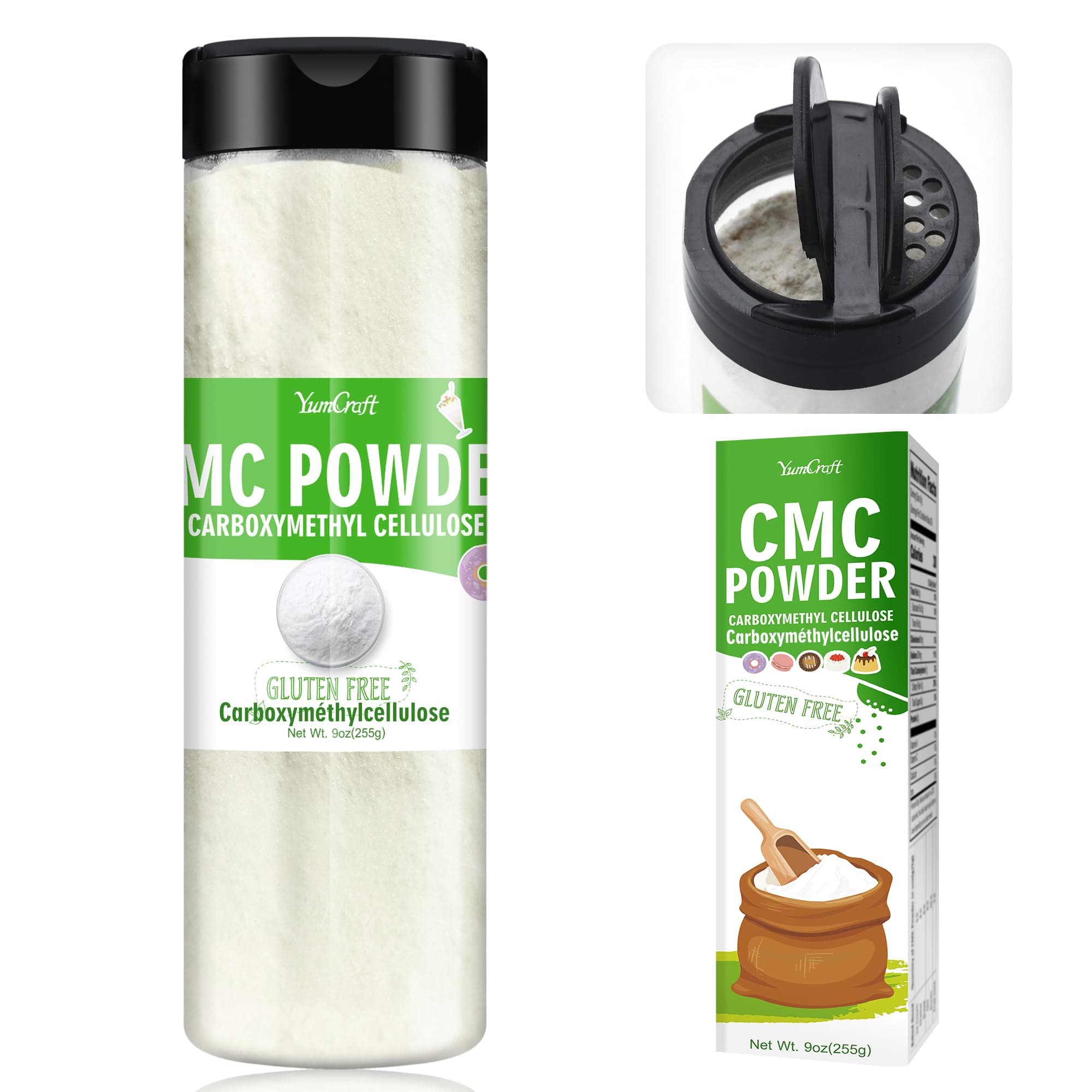 CMC Powder - 255g Pure CMC Powder for Fondant, Tylose Powder Ice Cream Stabilizer, Food Grade Carboxymethylcellulose Thickener and Water Retention Agent for Cake, Frozen Foods, Candy, Yogurt