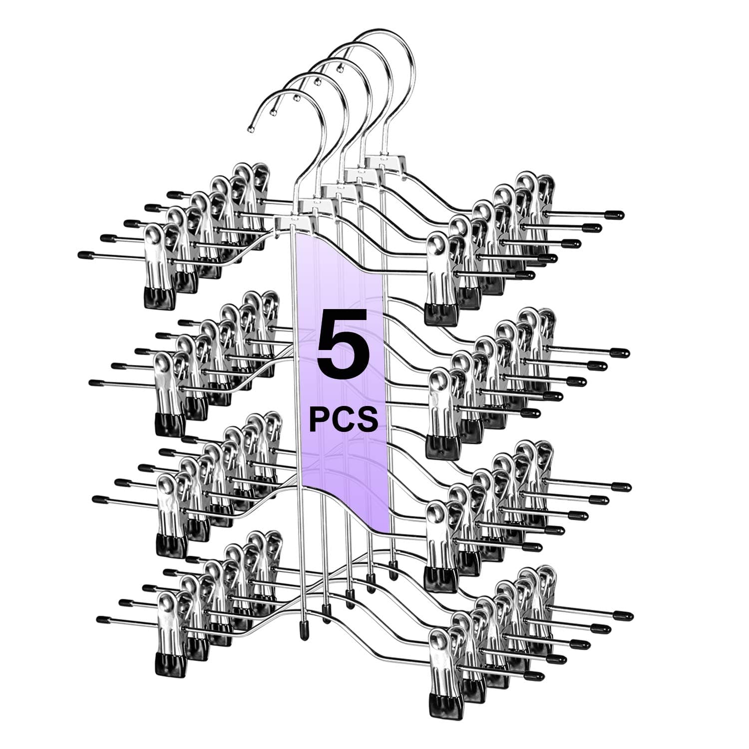 Multi Layer Pants Hangers, 4 Tier Skirt Hangers with Adjustable Clips, Non Slip Space Saving Closet Organizer Heavy Duty 360 Degree Swivel Hook, Great for Slack, Trouser, Jeans(Black)