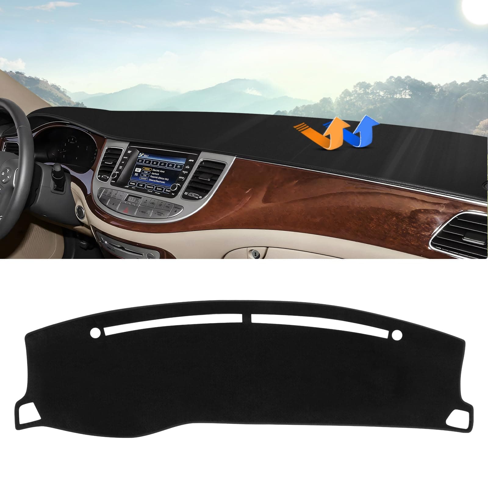 Autorder Dashboard Cover Mat for 2008-2012 2013 2014 Hyundai Genesis Sedan 4 Door Accessories Dash Cover Upgrade Velvet Dash Mat Sunshade Glare UV Rays Protector