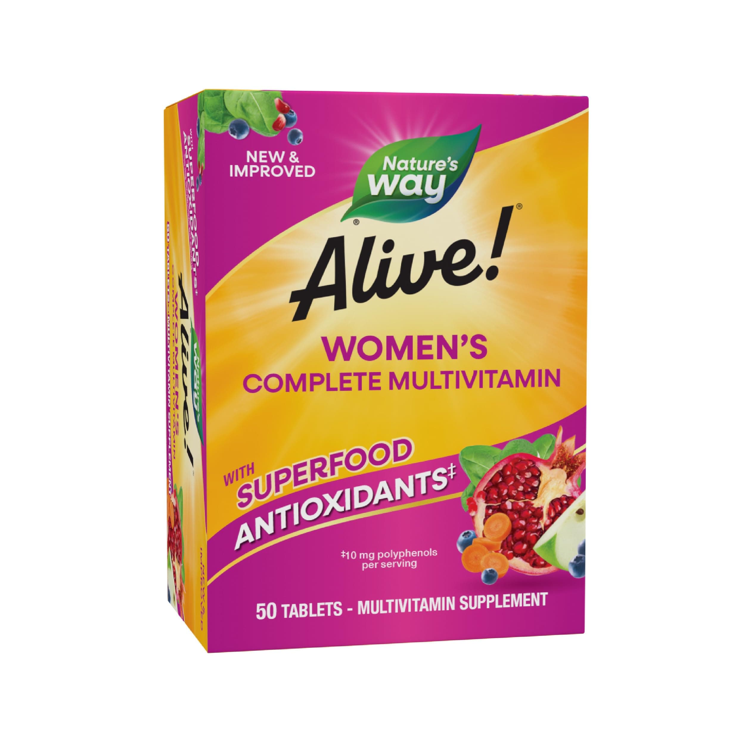 Nature's Way Alive! Daily Complete Multivitamin for Women, Supports Energy Metabolism, Hair, Skin & Nails*, B-Vitamins, Superfood Antioxidants, 50 Tablets (Packaging May Vary)