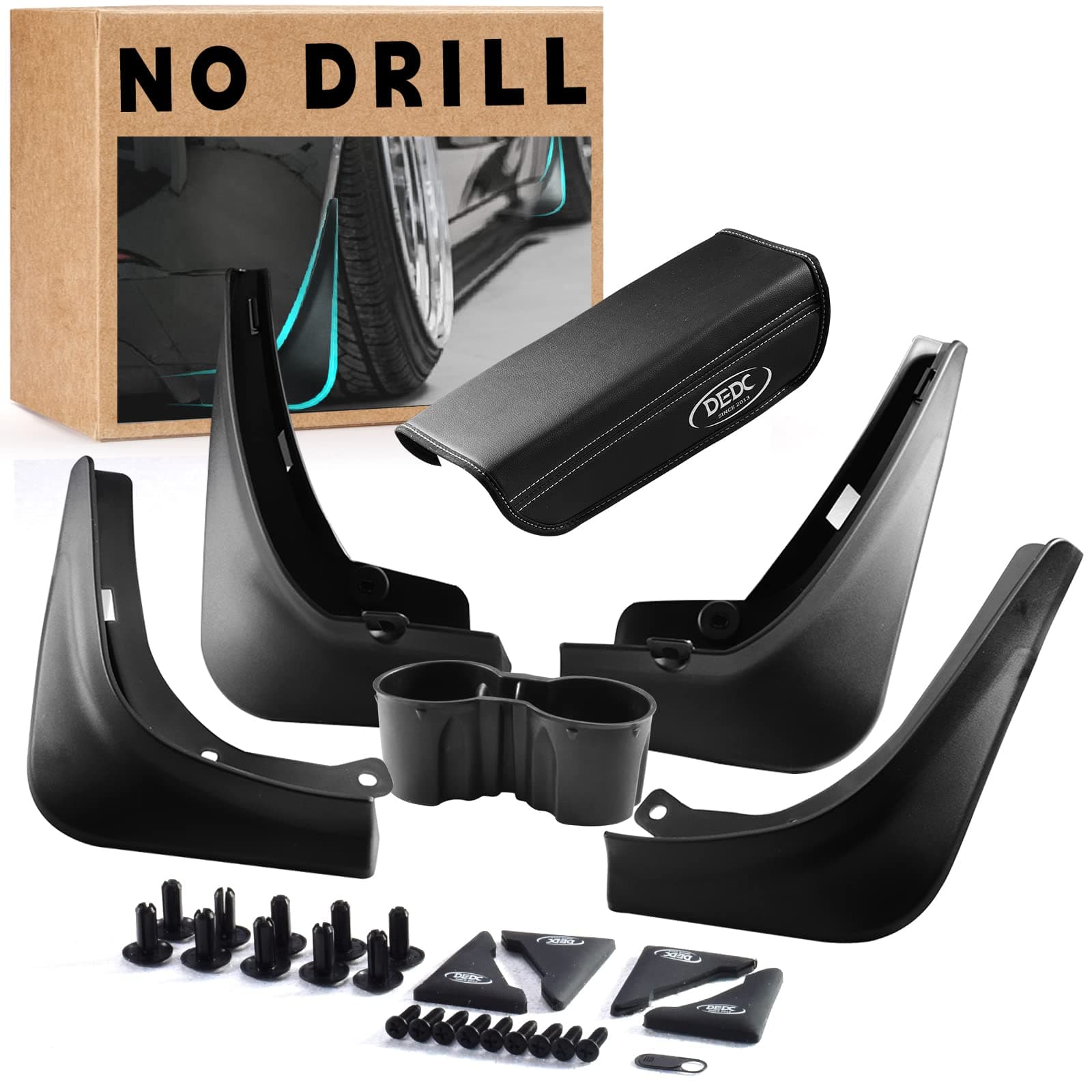 DEDC 11Pcs Mud Flaps Splash Guards for Tesla Model 3 Accessories 2022/2021/2020/2019(4PCS)[No Drilling][Including Armrest Cover/Webcam Cover/Cup Holder/Anti-Collision Car Door Stickers]