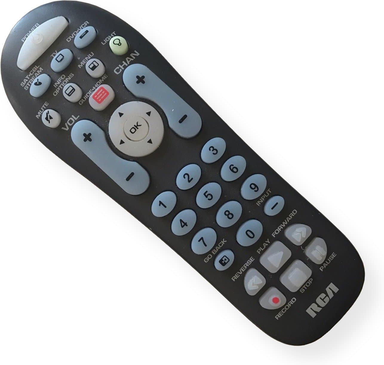 RCA RCR314WR Big Button Universal Remote Control, Can Handle up to 3 Devices - Made for TVs, DVD Players, Satellite Boxes, VCRs, and Cable Boxes - Gray, Pack of 1
