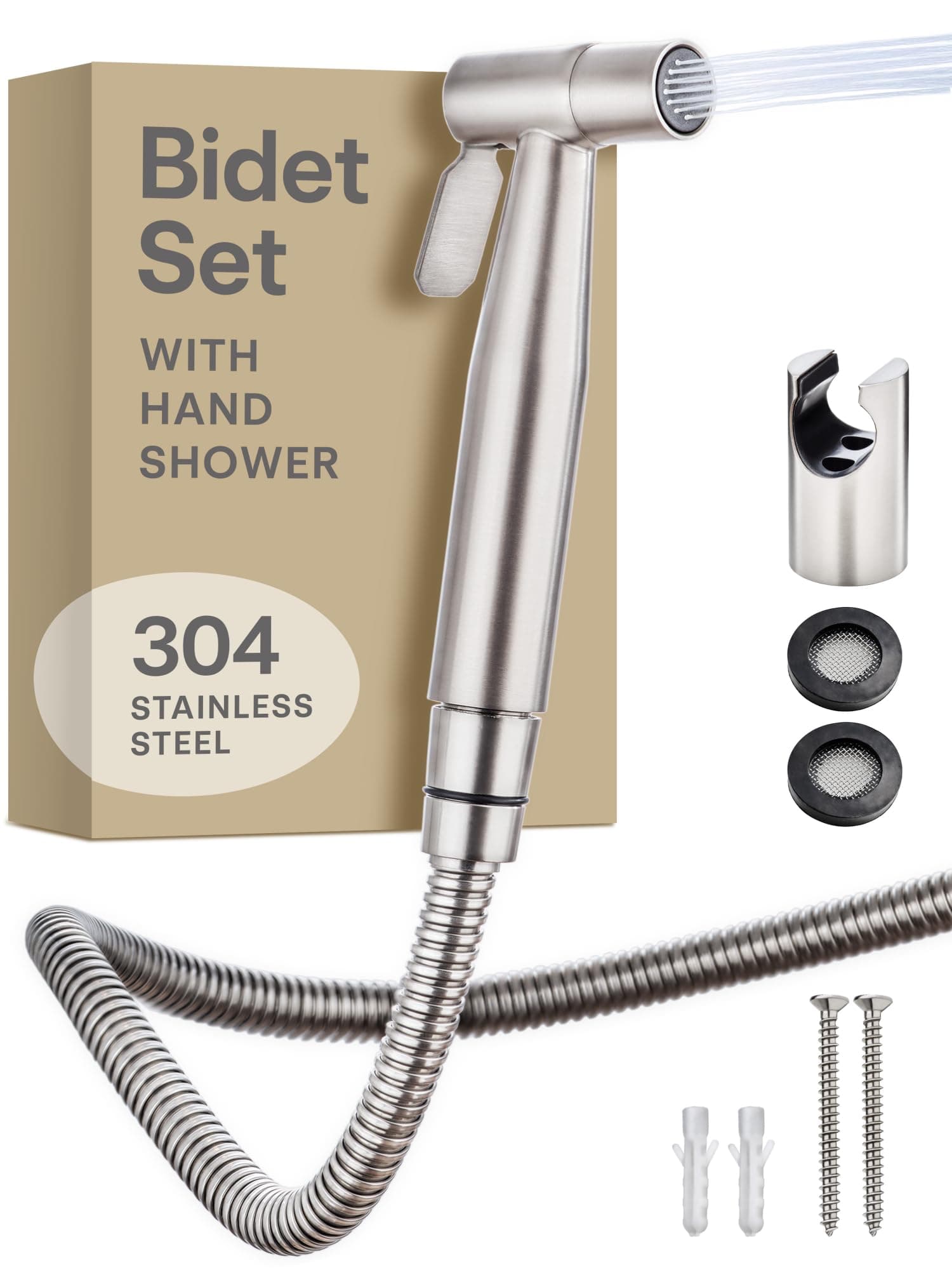 Handheld Bidet Sprayer Set – Stainless Steel Shower Head with 120cm Hose & Wall Mount – G1/2 Thread (Requires Adapter for US NPT 1/2”) – Easy to Install