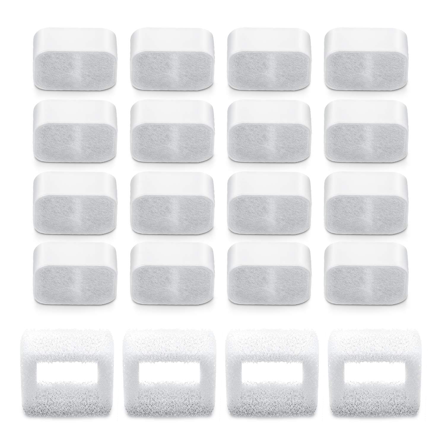 Cepheus 16 Pack Cat Water Fountain Replacement Filters, Pet Fountain Carbon Filter with 4 Pack Foam Filters for Ceramic Pet Fountain, Cat and Dogs Water Fountain