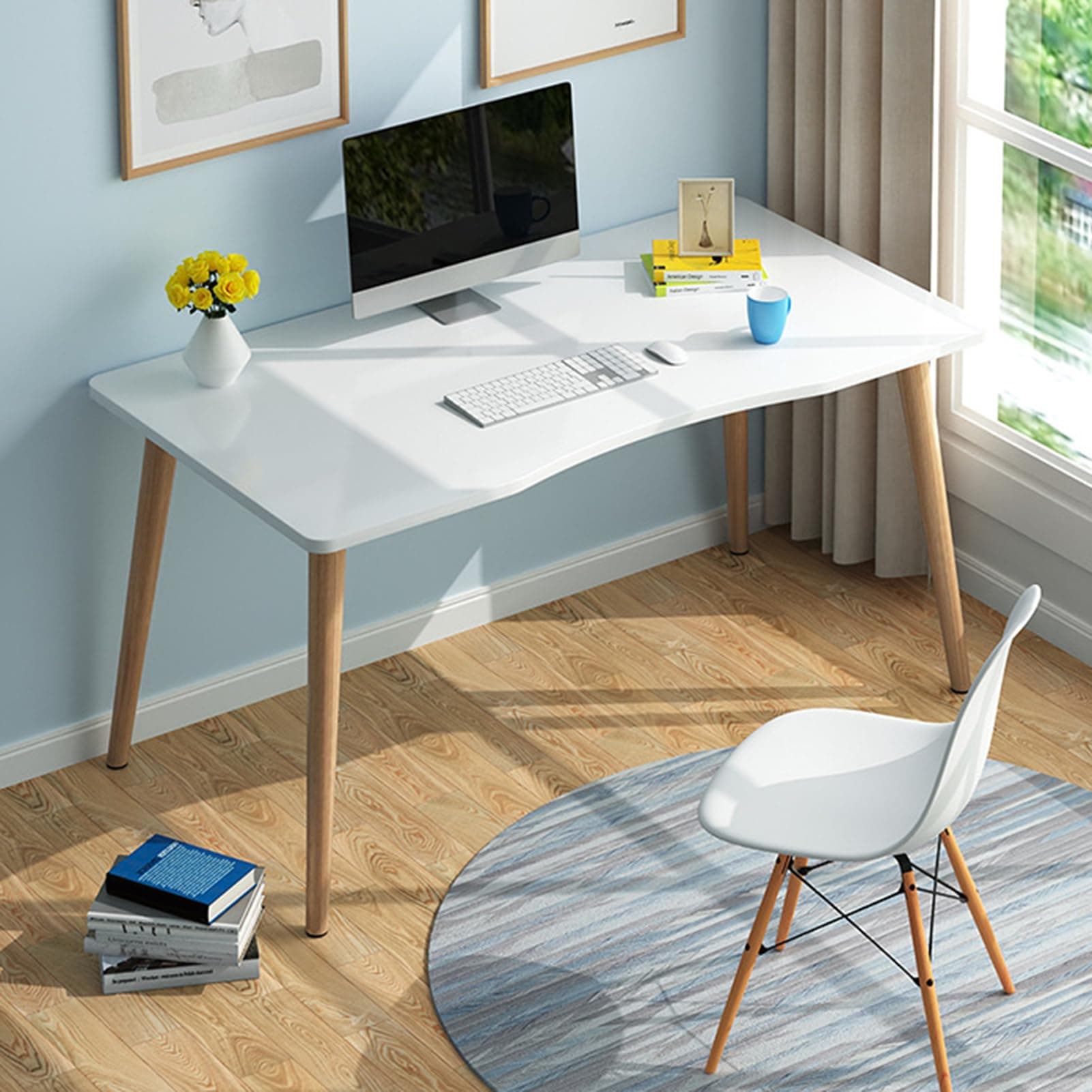 Computer Desk Computer Writing Desk Style Desk Ergonomic Arc Design for Home Office Study PC Work Writing Table (Large Size)