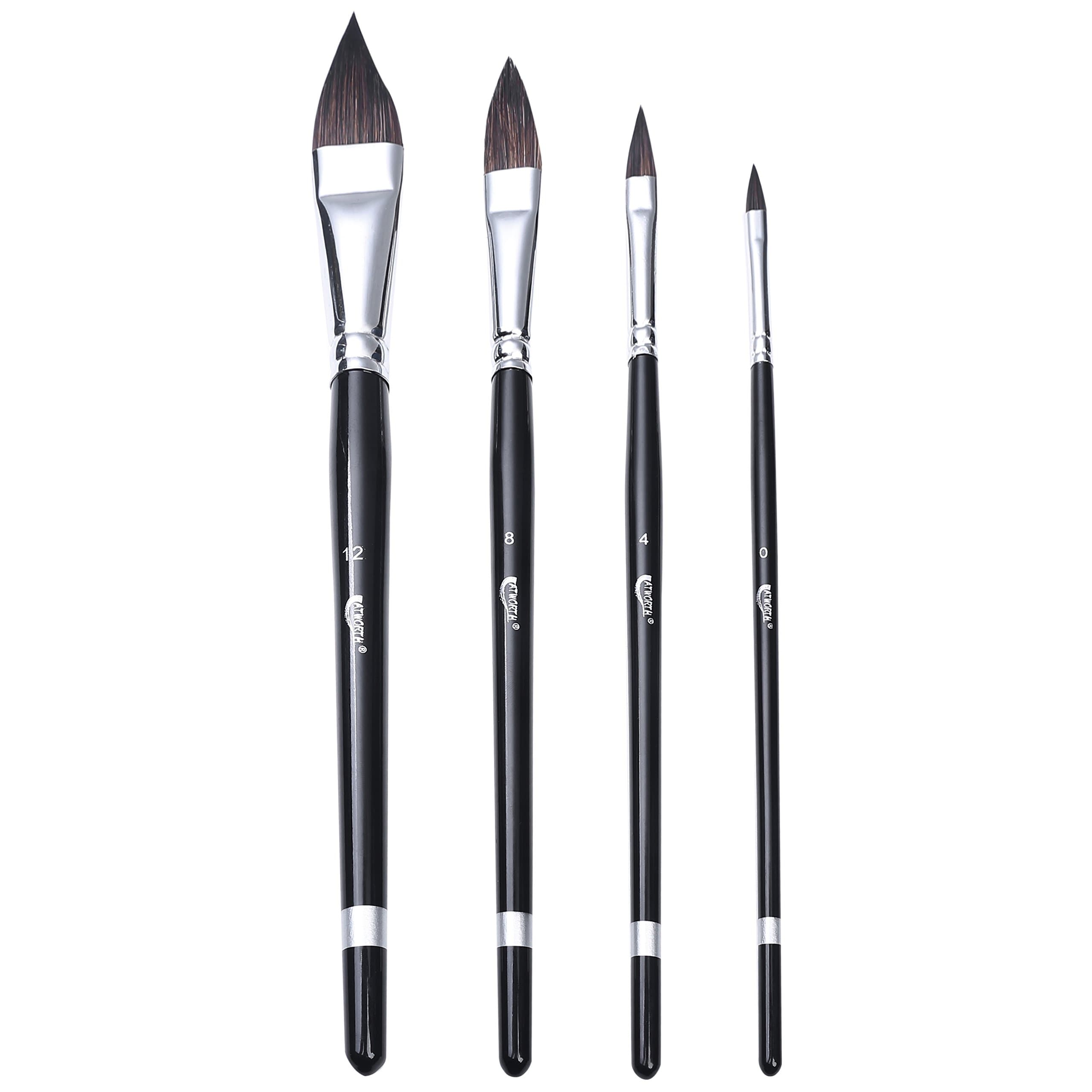 4-PCS Sable Watercolor Brushes- ATWORTH Cats Tongue Paint Brush-Versatile Wash Paint Brush Set of 4 for Acrylic Paint Watercolors Gouache Illustration Animation