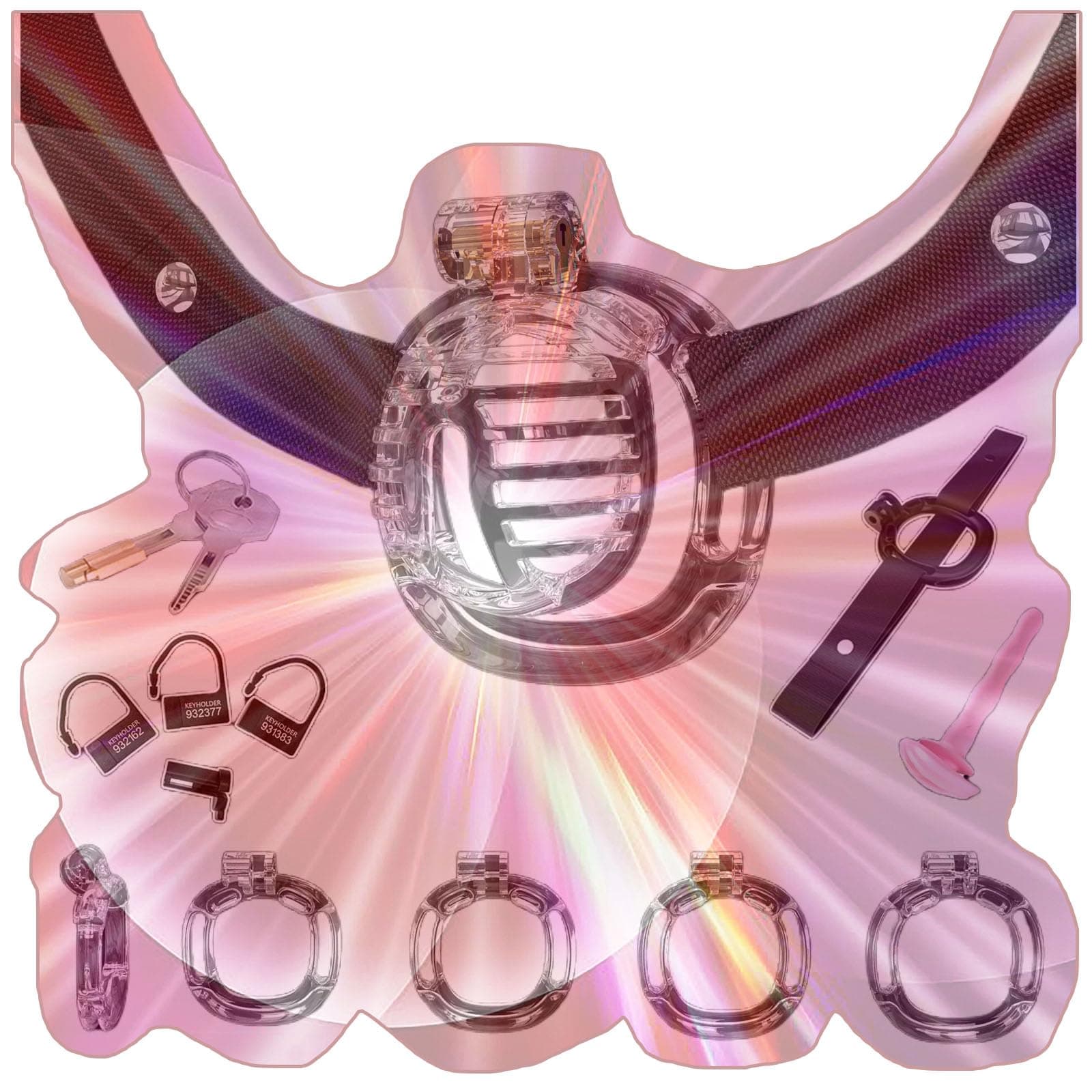 Male Flat Protection Cage Set, Comfortable Flat Cage with 4 Sizes Rings, Waist Belt, Small Tube -USHA27 (M2T)