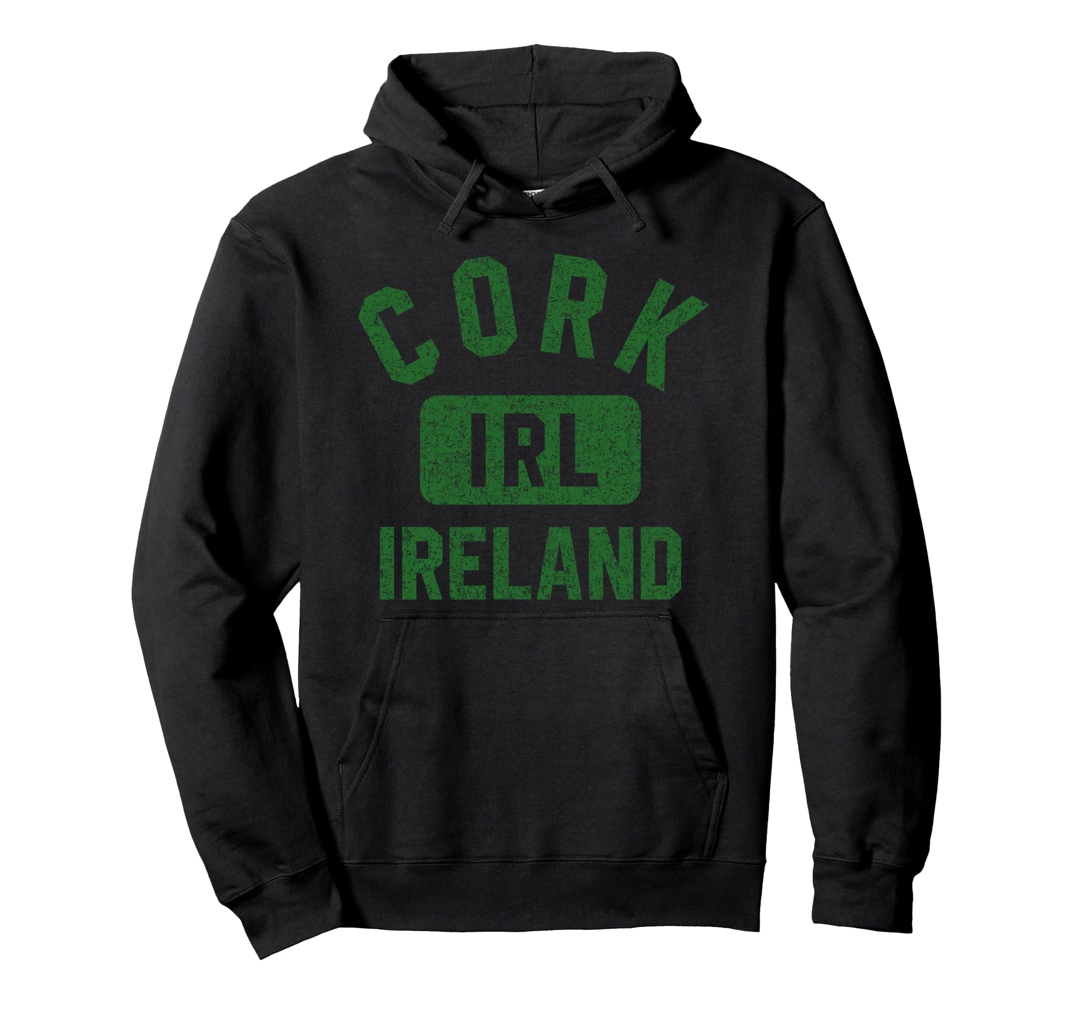 Cork Ireland IRL Gym Style Distressed Dark Green Print Pullover Hoodie