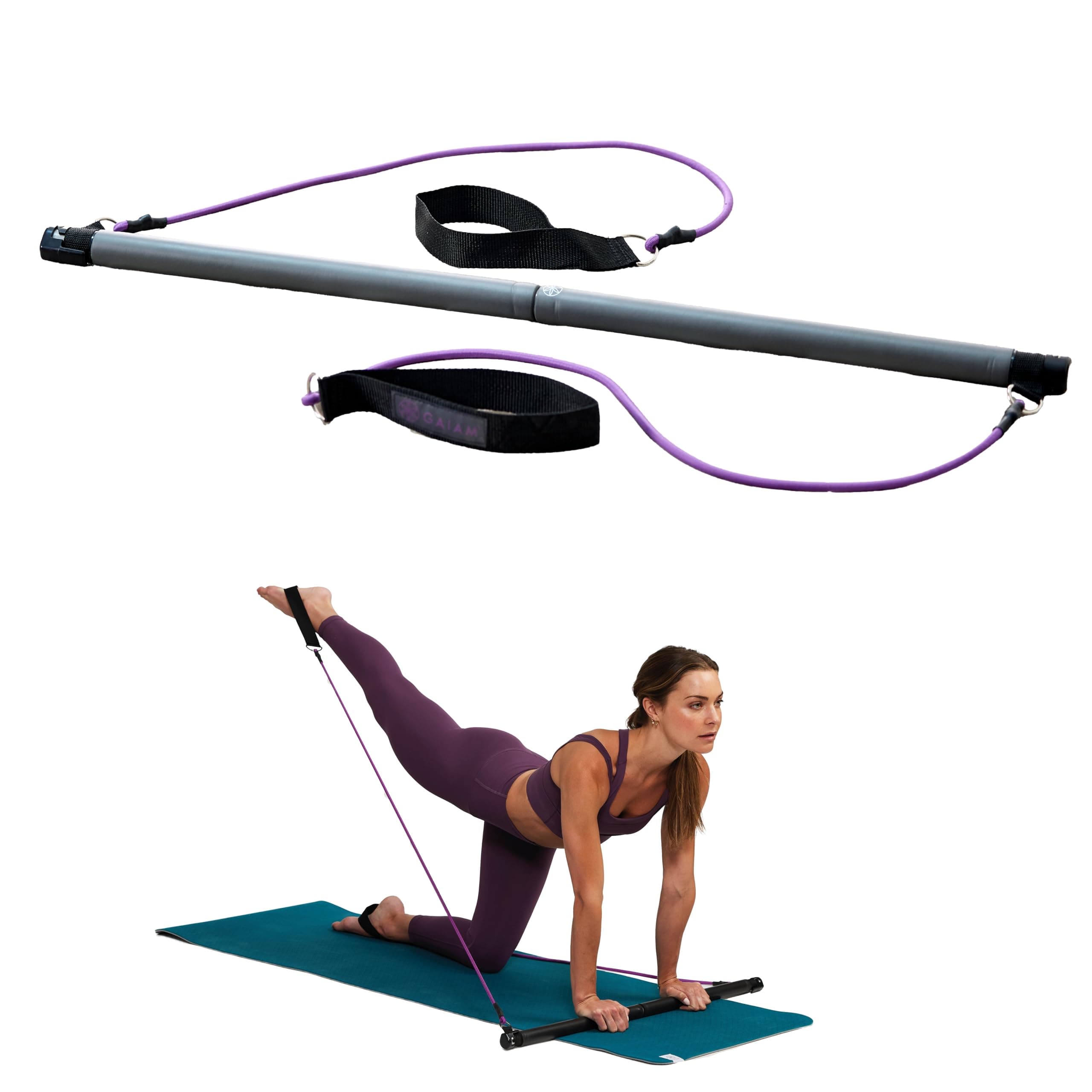Restore Pilates Bar Reformer Kit - Home Fitness Equipment for Total Body Workout - Includes Bar, Two 30-Inch Resistance Band Cords with Attached Foot Strap Loops - Exercise Guide Included