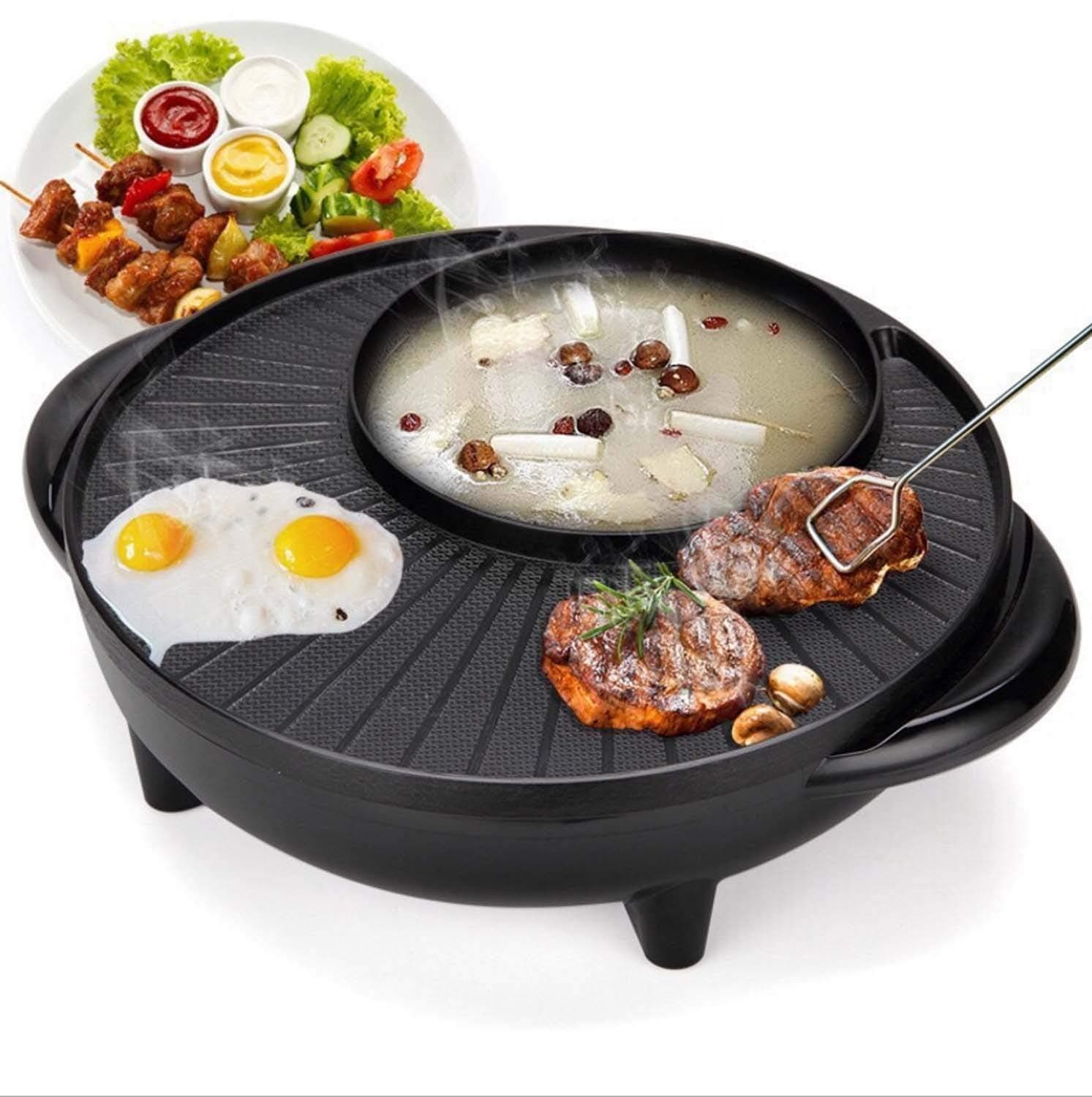 Korean Style 2 In 1 Multifunctional Nonstick Electric Bbq Raclette Hotpot With Grill Pan (Black)., 1360 Watts