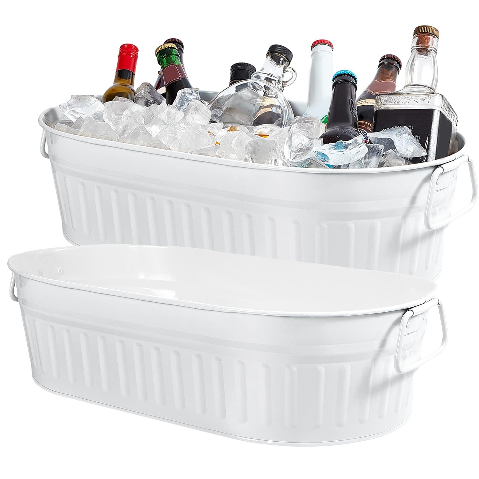 Lallisa 2 Pcs 5.3 gallons Galvanized Beverage Tub Galvanized Bucket Metal Ice and Drink Bucket with Handles Tub for Parties Farmhouse Home Pool Bar (Sliver)