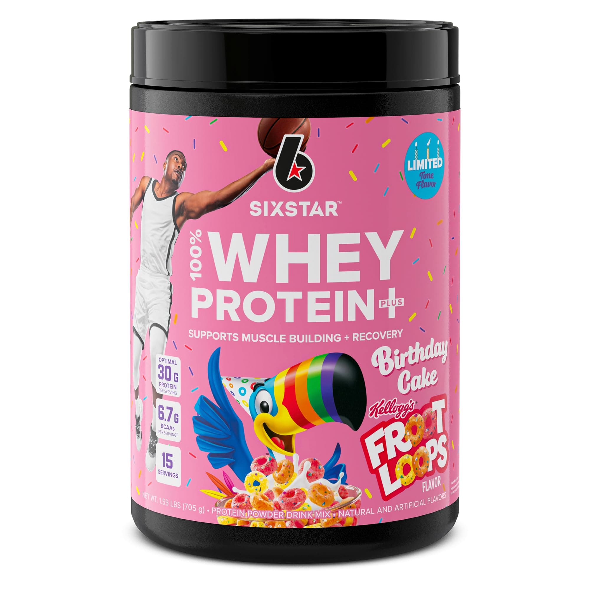 Six Star Whey Protein Powder Plus | Muscle Building & Recovery Plus Immune Support | Muscle Builder for Men & Women | Kellogg’s Froot Loops Birthday Cake Flavor | 1.5lb