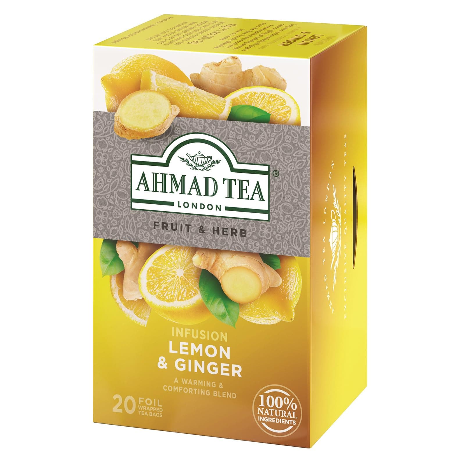 Ahmad Tea Herbal Tea, Lemon & Ginger Teabags, 20 ct (Pack of 1) - Decaffeinated & Sugar-Free
