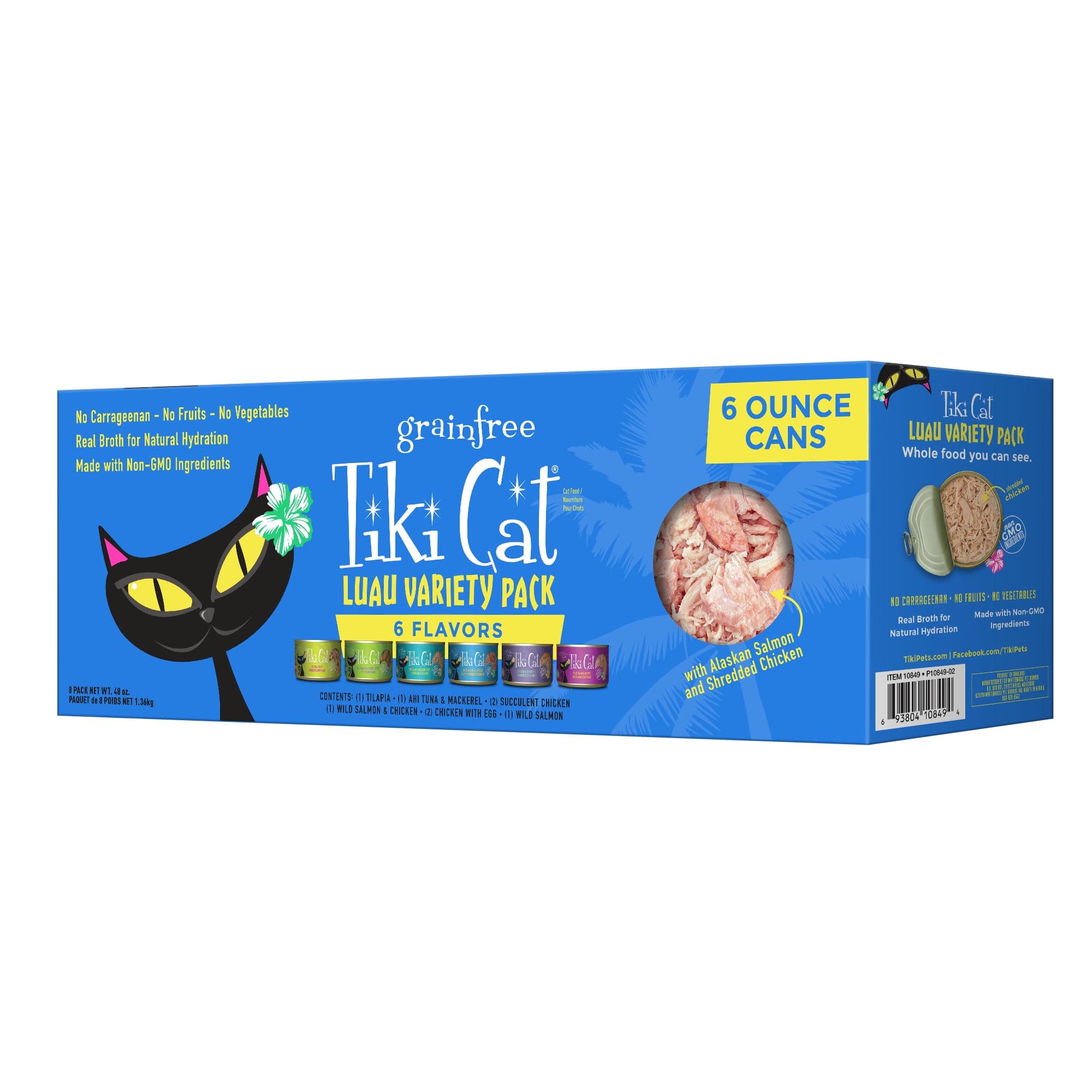 Tiki Cat Luau Variety Pack, Succulent Combinations of Real Shredded Protein in a Rich Flavorful Consumme, Grain-Free Balanced Nutrition Wet Canned Cat Food, For All Life Stages, 6 oz. Cans (Pack of 8)
