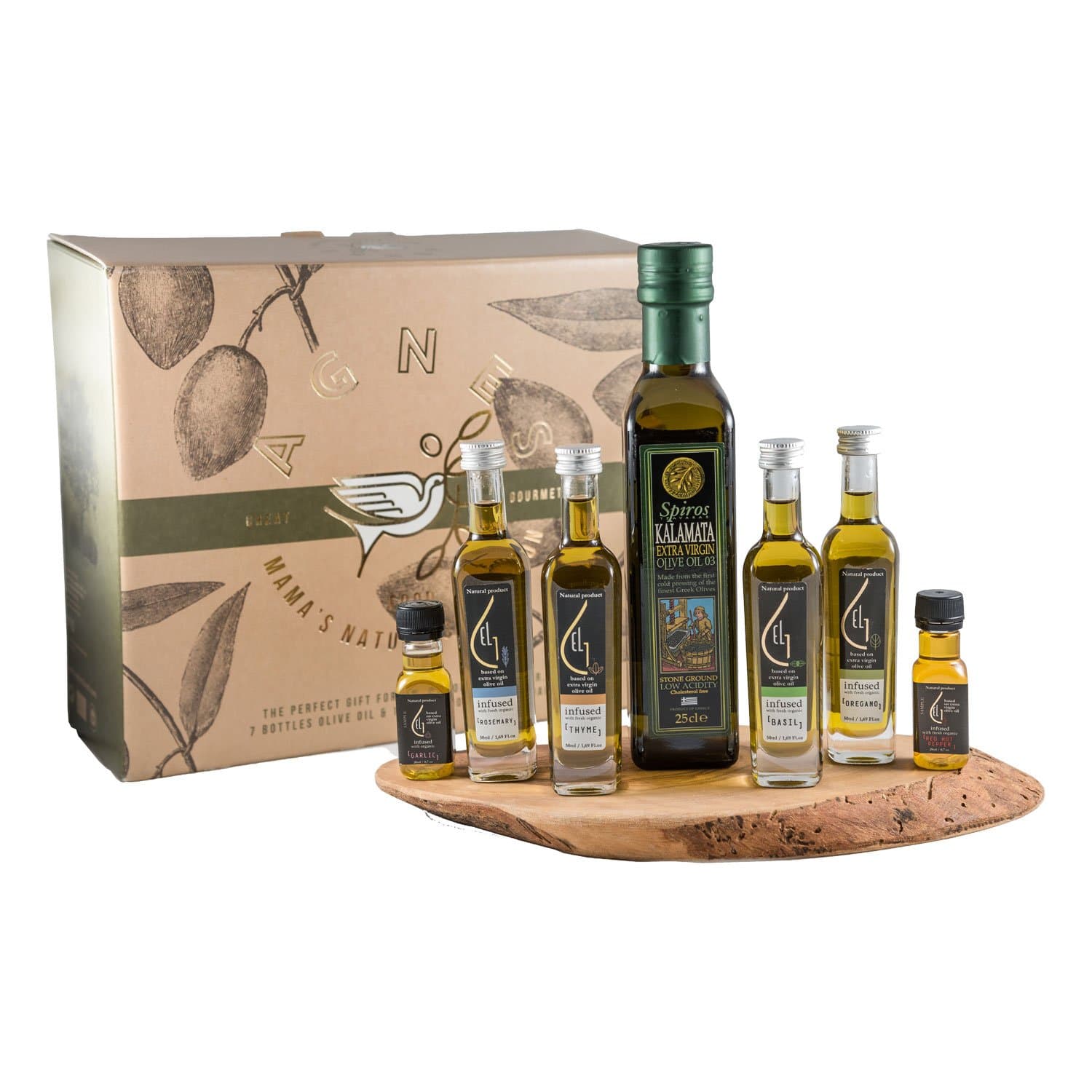 Luxury Hamper Gift Set - Infused olive oil with herbs & Extra Virgin Olive Oil plus olive wood cutting board by Agnes