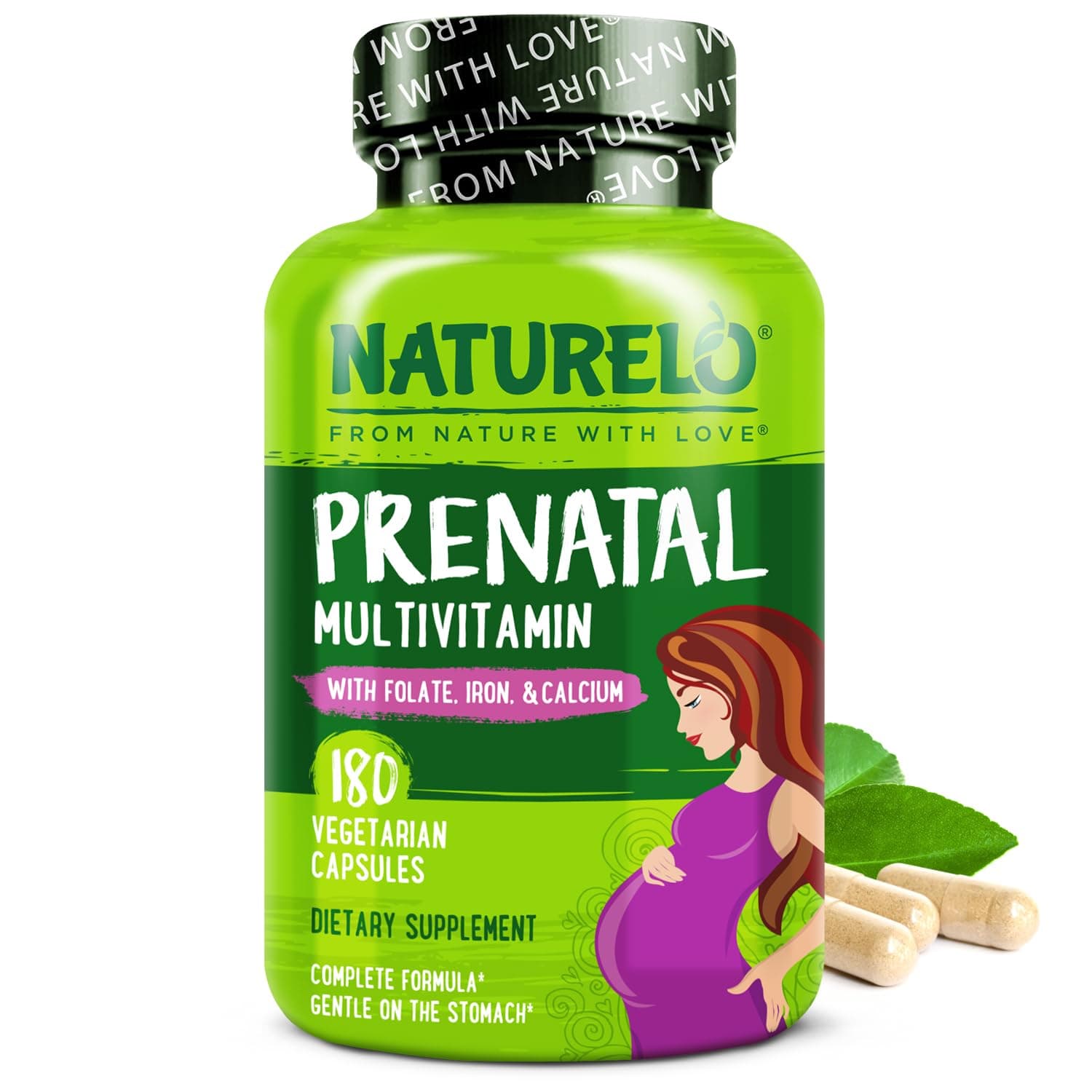 Prenatal Multivitamin with Gentle Chelated Iron, Methyl Folate, Plant Calcium & Choline - Vegan, Vegetarian - Non-GMO - Gluten Free - 180 Capsules - 2 Month Supply