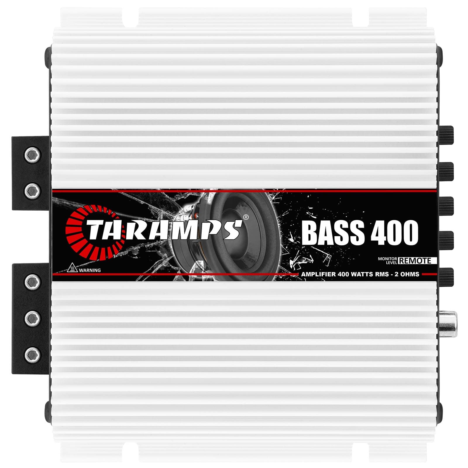 Bass 400 amplifier 400 watts RMS 1 Channel 2 Ohms Monoblock Class D, great for Sub and Bass, Bass Boost, Crossover High/Low Pass, Power technology, Small Amp, White