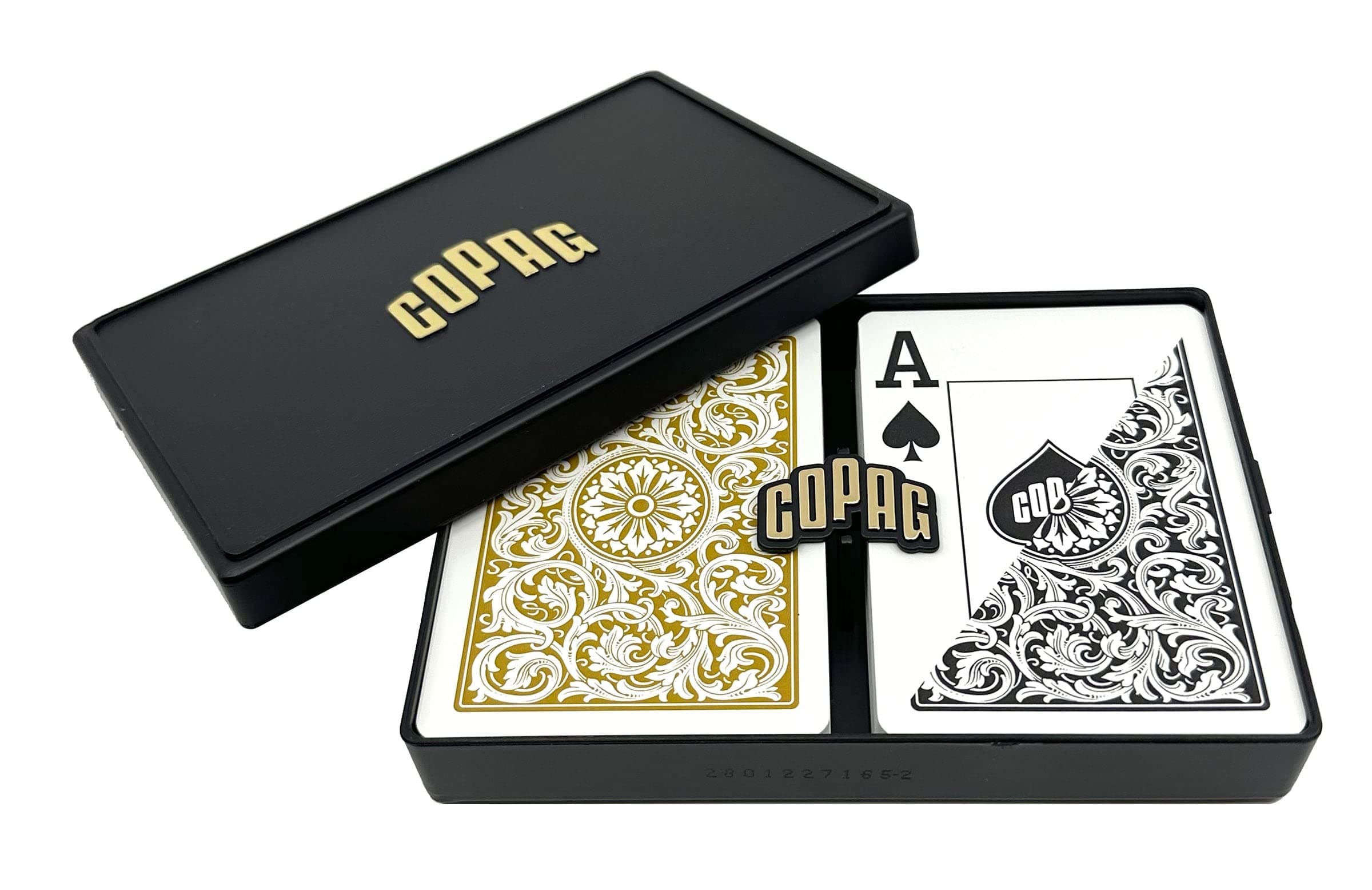 1546 Design 100% Plastic Playing Cards, Poker Size (Standard) Black/Gold (Jumbo Index, 1 Set)