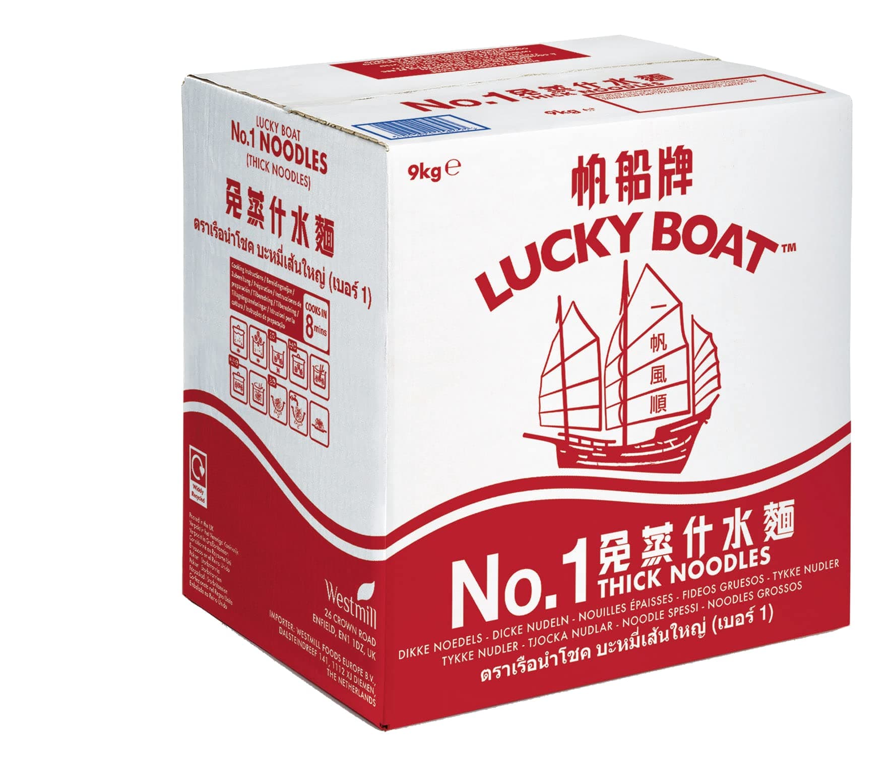 LUCKY BOAT Thick Chow Mein Noodles 9KG | Restaurant Quality | No.1 Thick | Egg Free | Bulk | Stir-Fry | Vegan | Wheat | Chinese | 9kg
