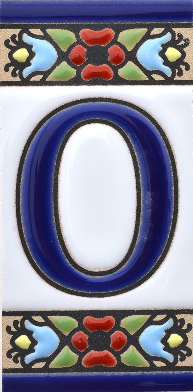 funky global Spanish, Hand painted polichrome ceramic tiles. letters and numbers handpainted using dry rope technique perfect to create signs,addresses and names. Design FLORES MINI (LETTER O)