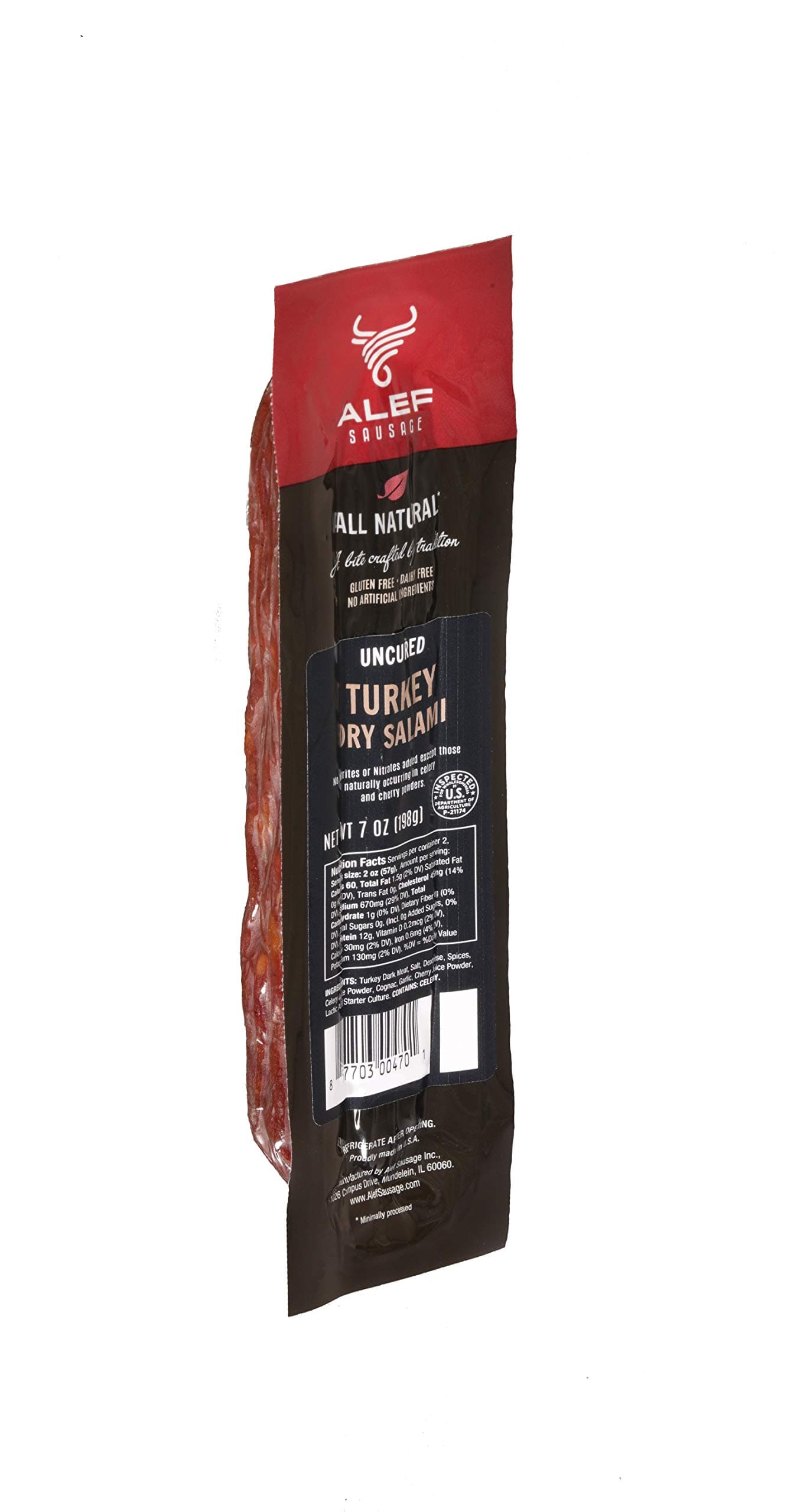 Uncured All Natural Turkey Dry Salami ( 2 units 7 oz. each)NITRATE FREE, NITRITE FREE, MSG FREE, DAIRY FREE, GLUTEN FREE