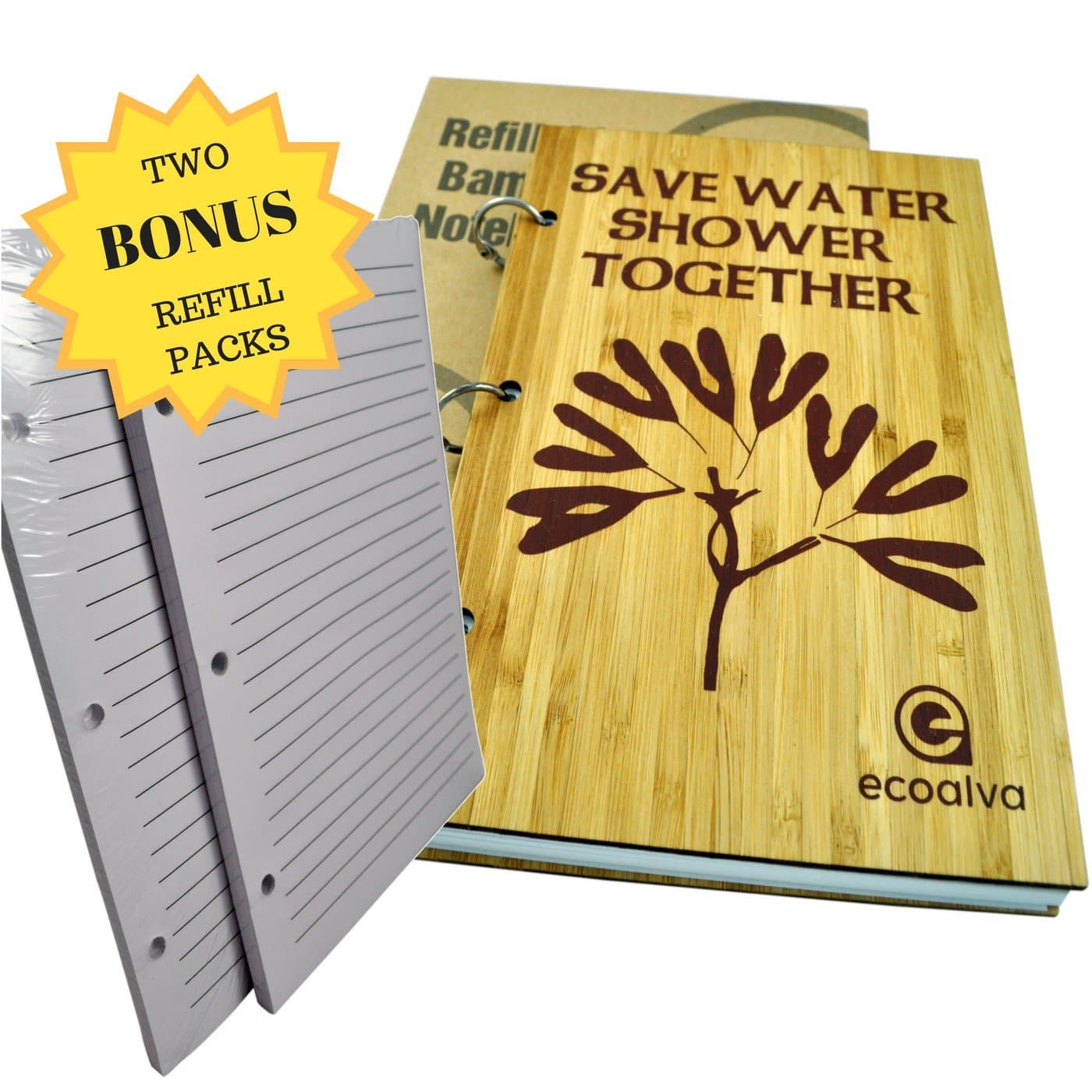 ecoalva Refillable Bamboo Notebook Journal Diary With Lined Pages | Ergonomic Size Notepad With Eco Friendly Hard Cover | For Writing Prompts, Diet Planning, Weight Watchers, Scrapbook, Travel