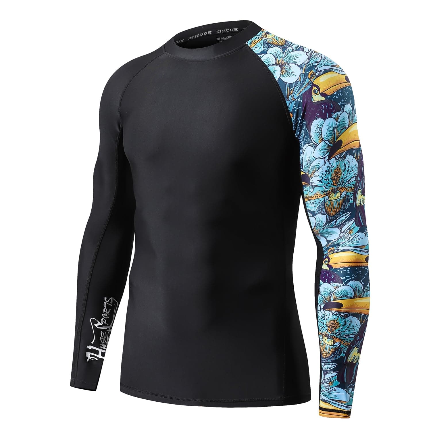 Men's Rash Guard Long Sleeves UPF 50+ UV Sun Protection Quick Drying Splice Compression Swim Shirts